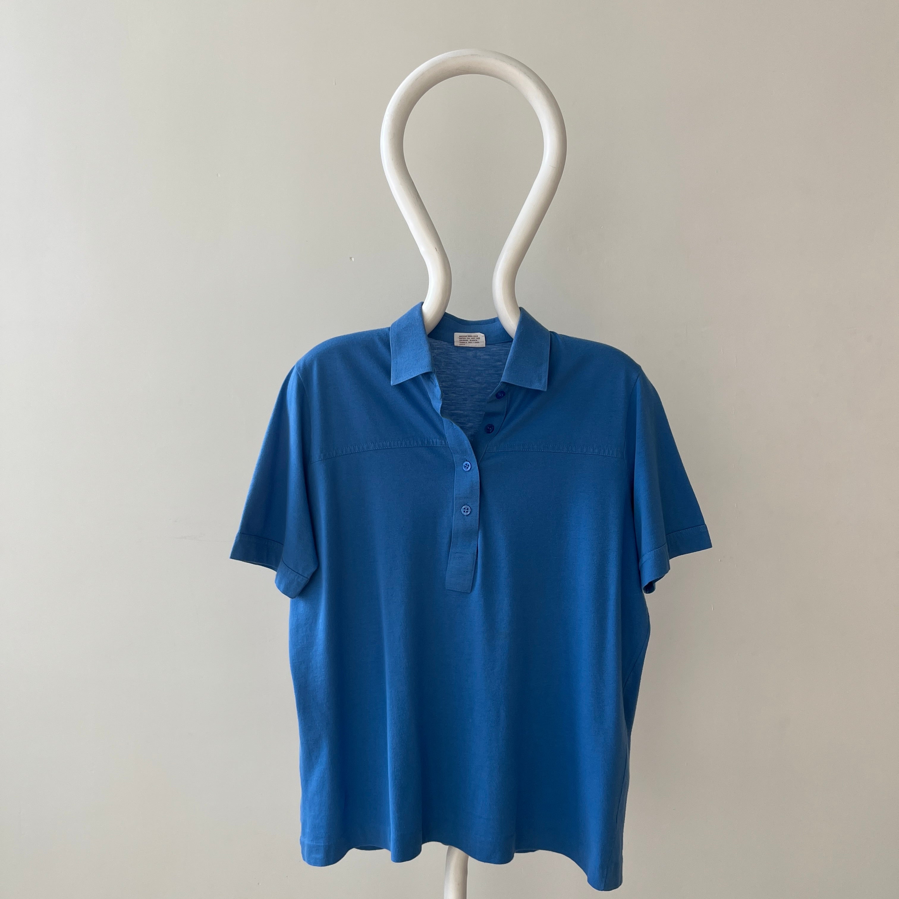 1980s Blank Blue Polo Style Shirt