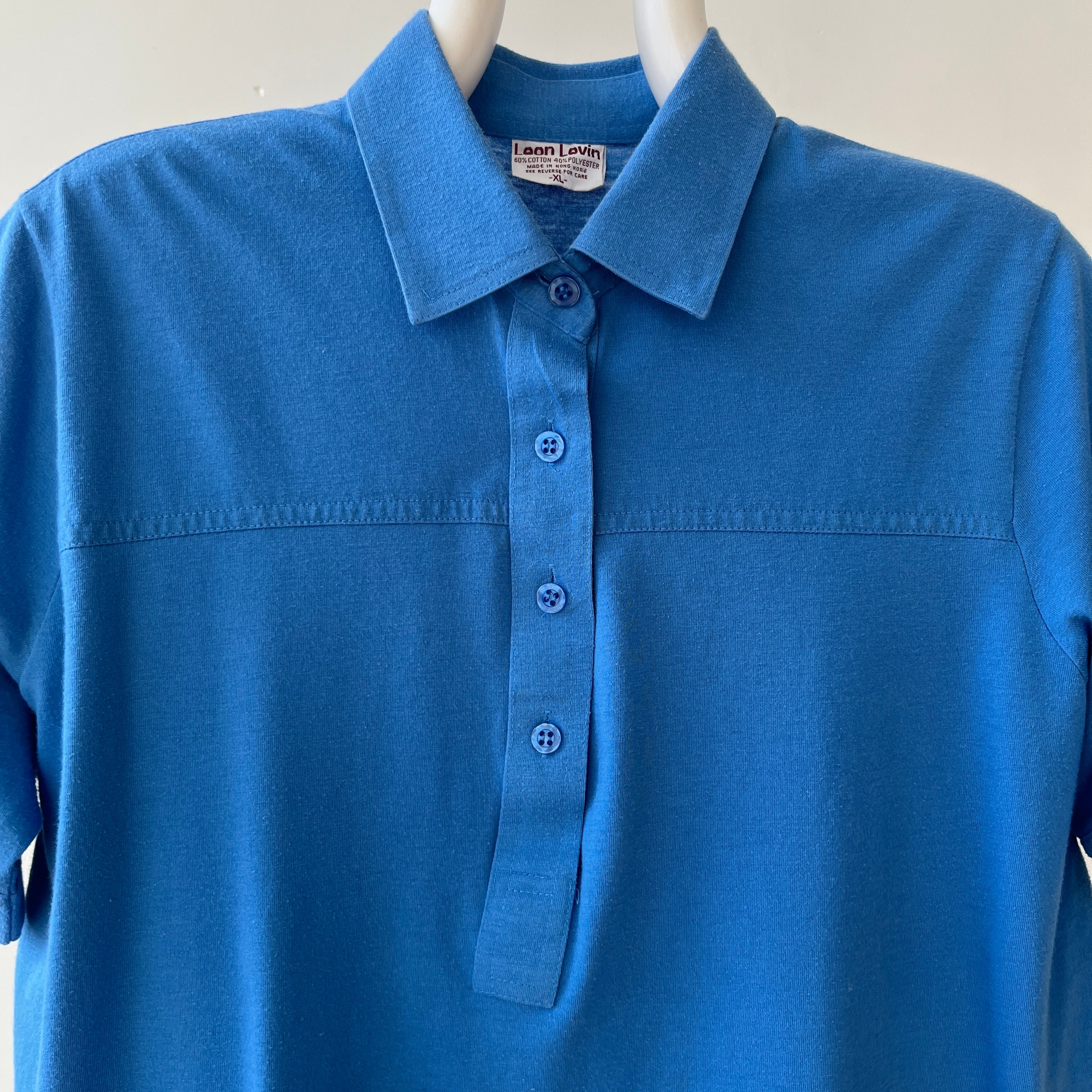 1980s Blank Blue Polo Style Shirt