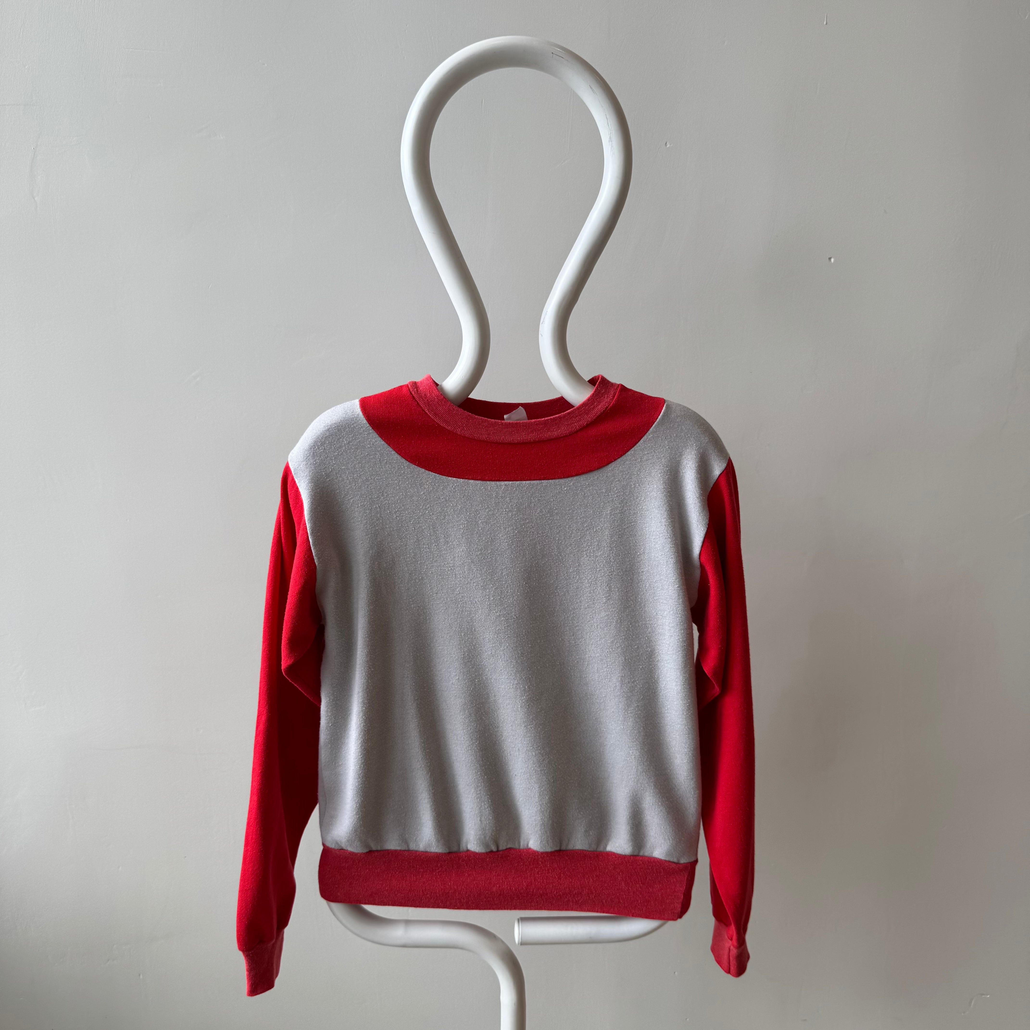 1970s Two Tone Red and Gray Sweatshirt - Small