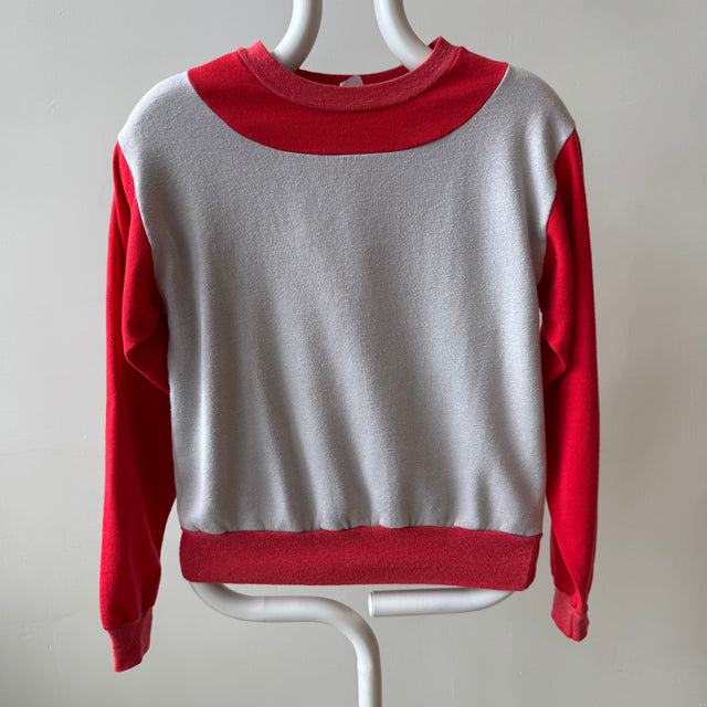 1970s Two Tone Red and Gray Sweatshirt - Small