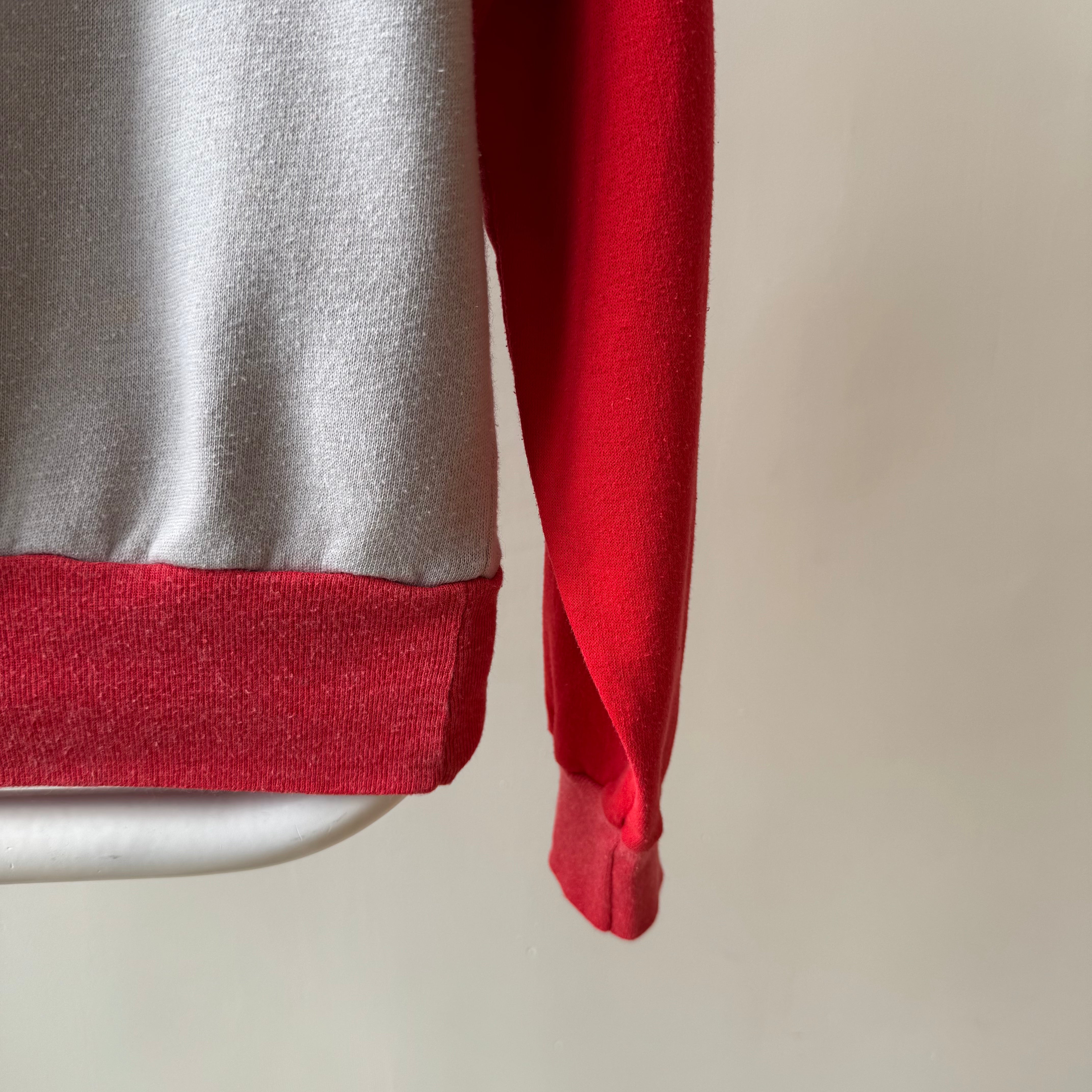 1970s Two Tone Red and Gray Sweatshirt - Small