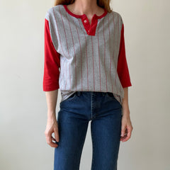 1970s/80s Two Tone Striped Baseball Henley 3/4 Sleeve T-Shirt