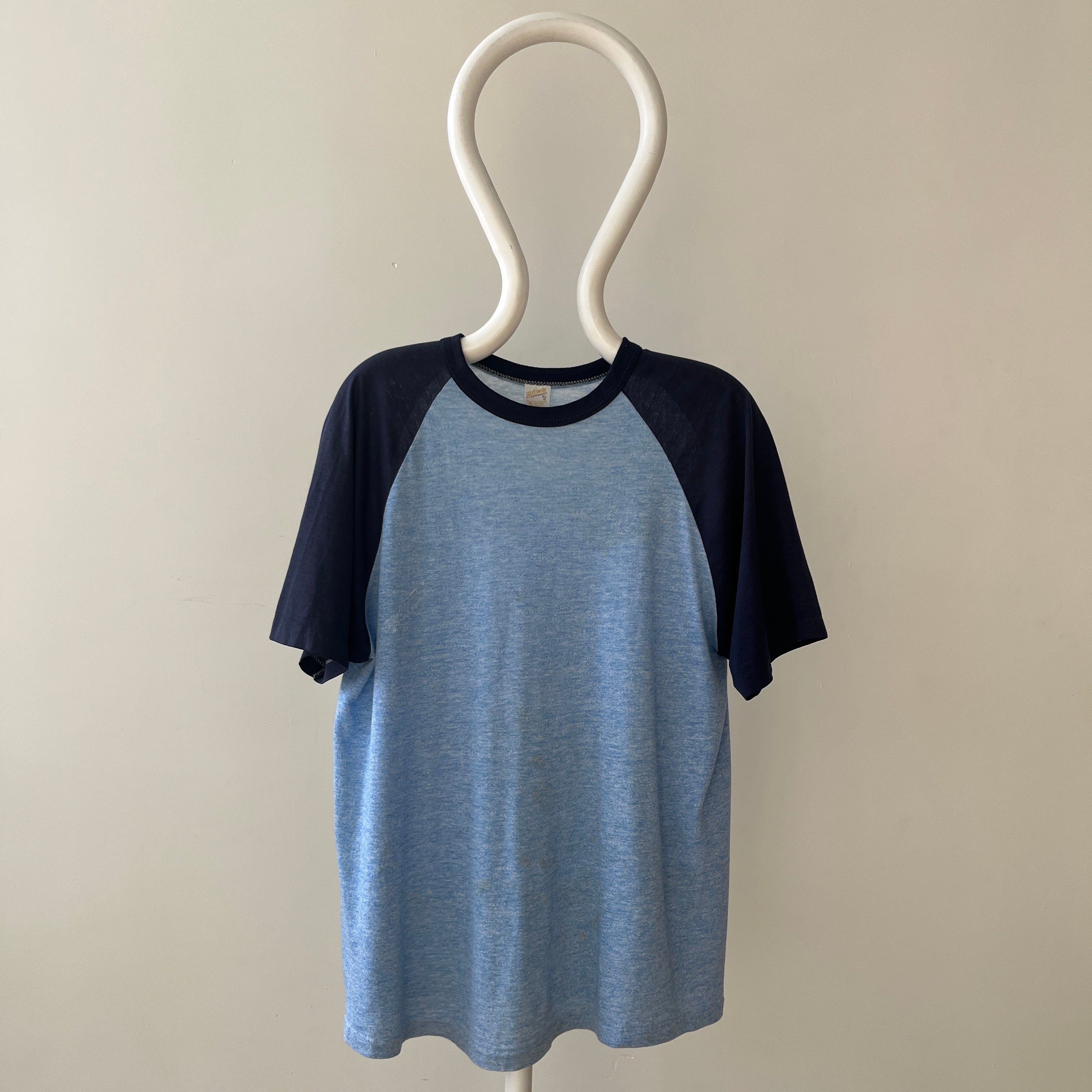 1970s Two Tone Blue Blank T Shirt
