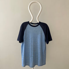 1970s Two Tone Blue Blank T Shirt