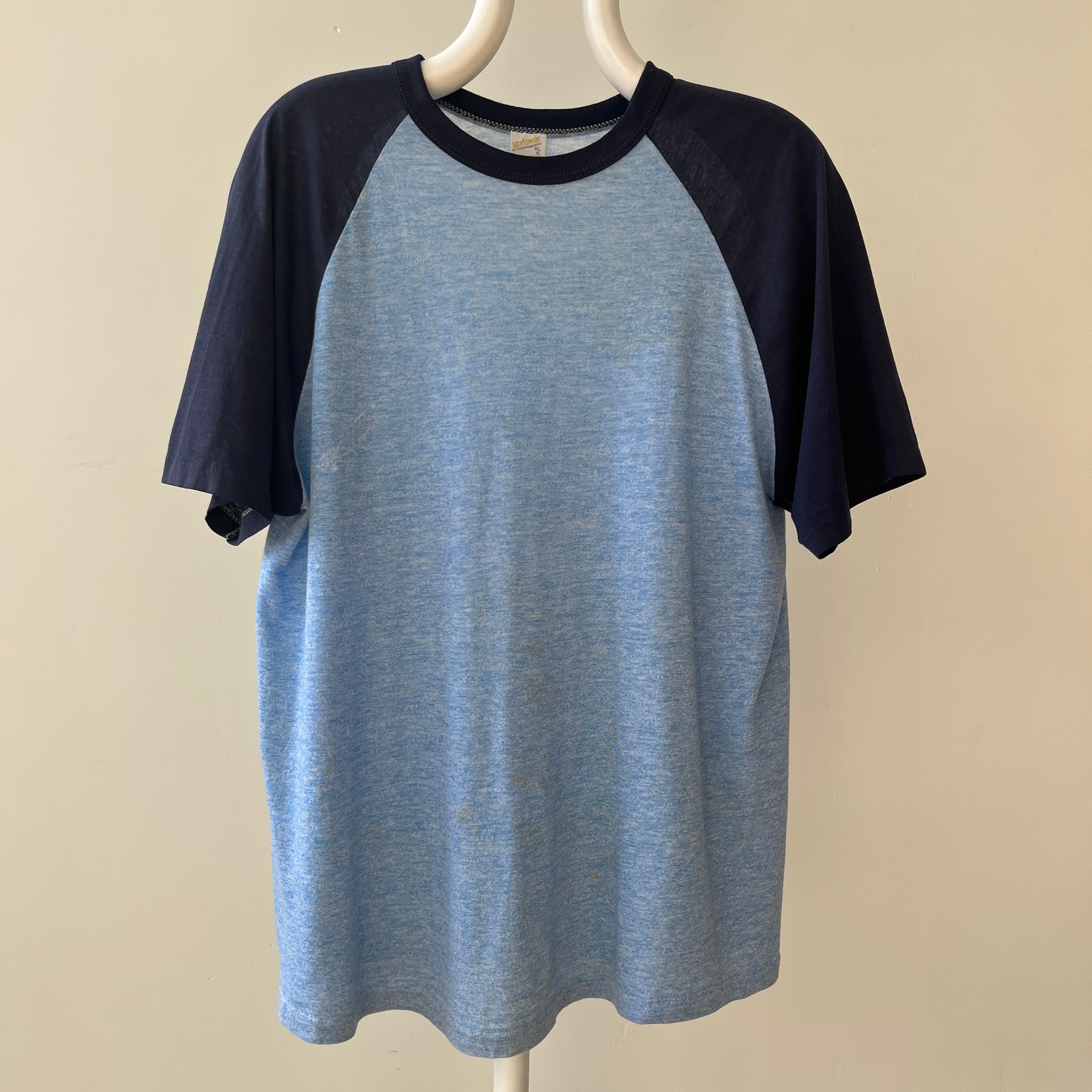 1970s Two Tone Blue Blank T Shirt
