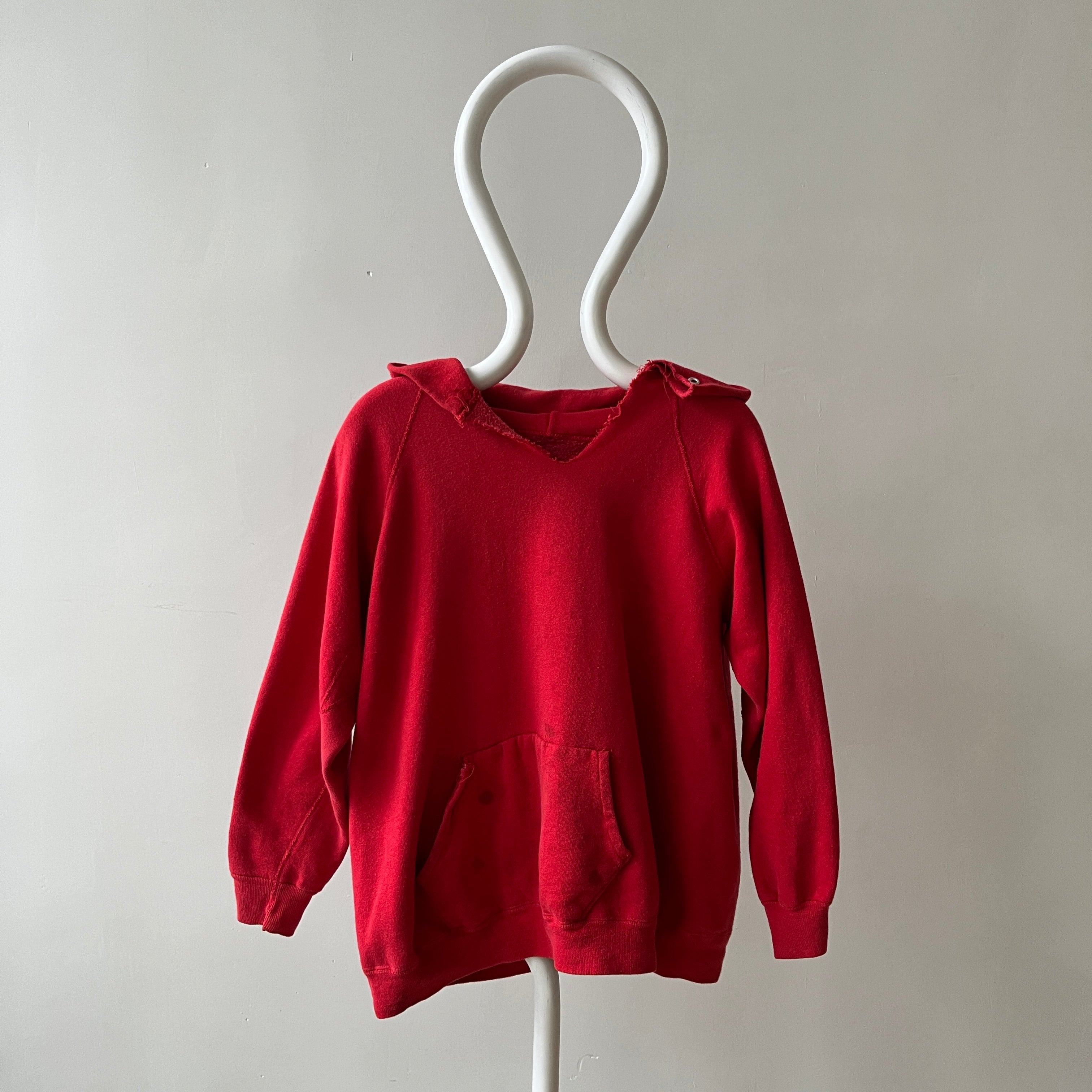 1970s Thrashed Red Raglan Hoodie
