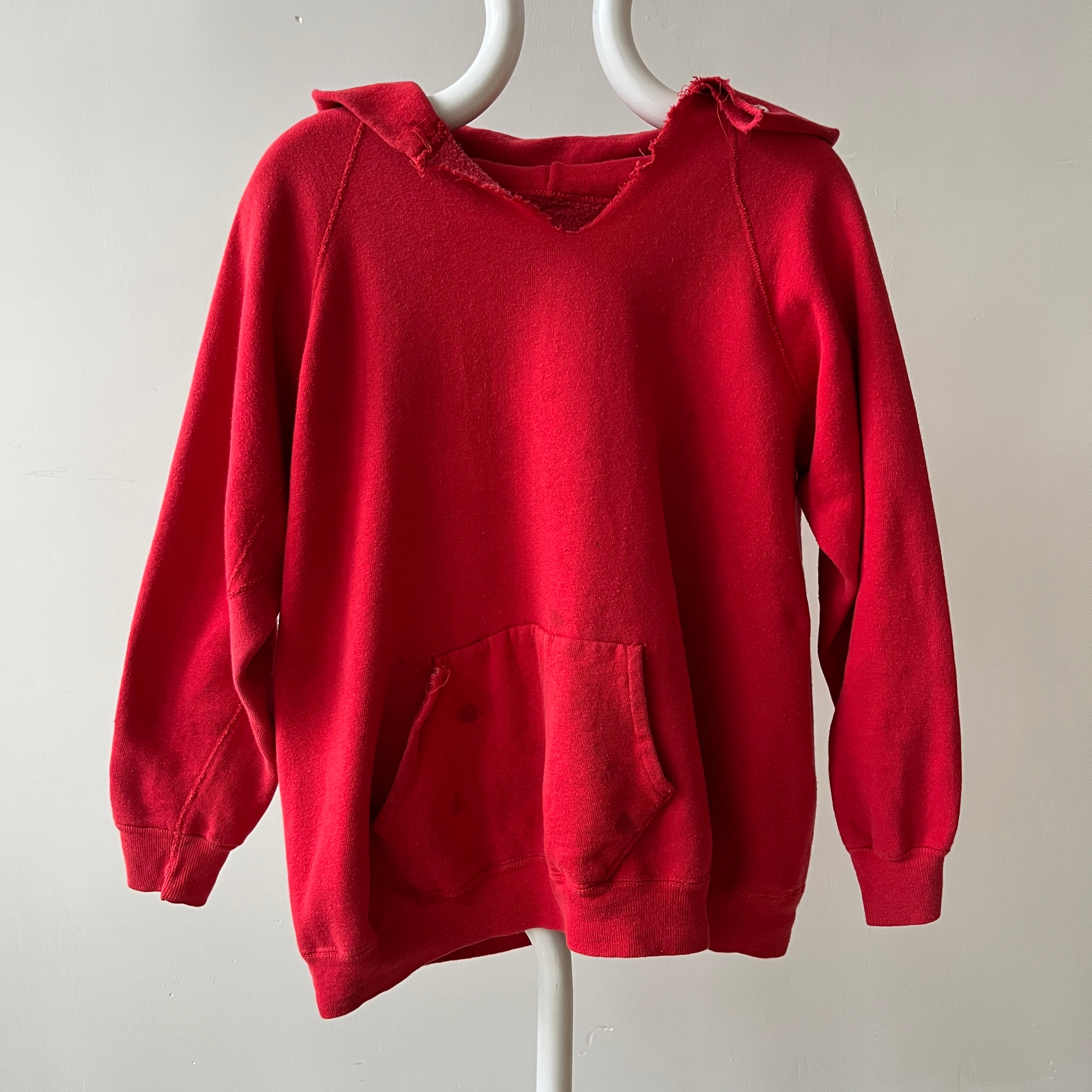 1970s Thrashed Red Raglan Hoodie
