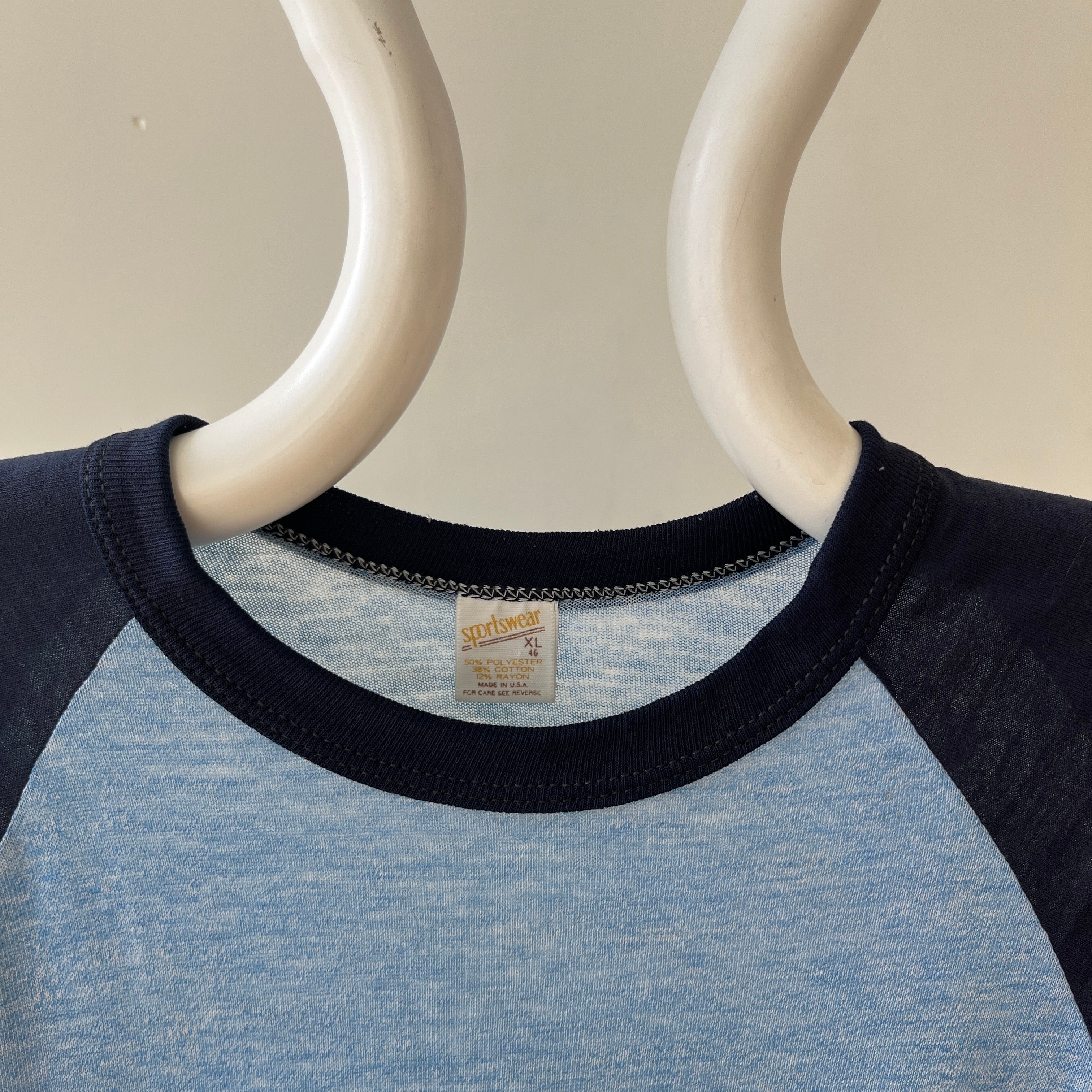 1970s Two Tone Blue Blank T Shirt