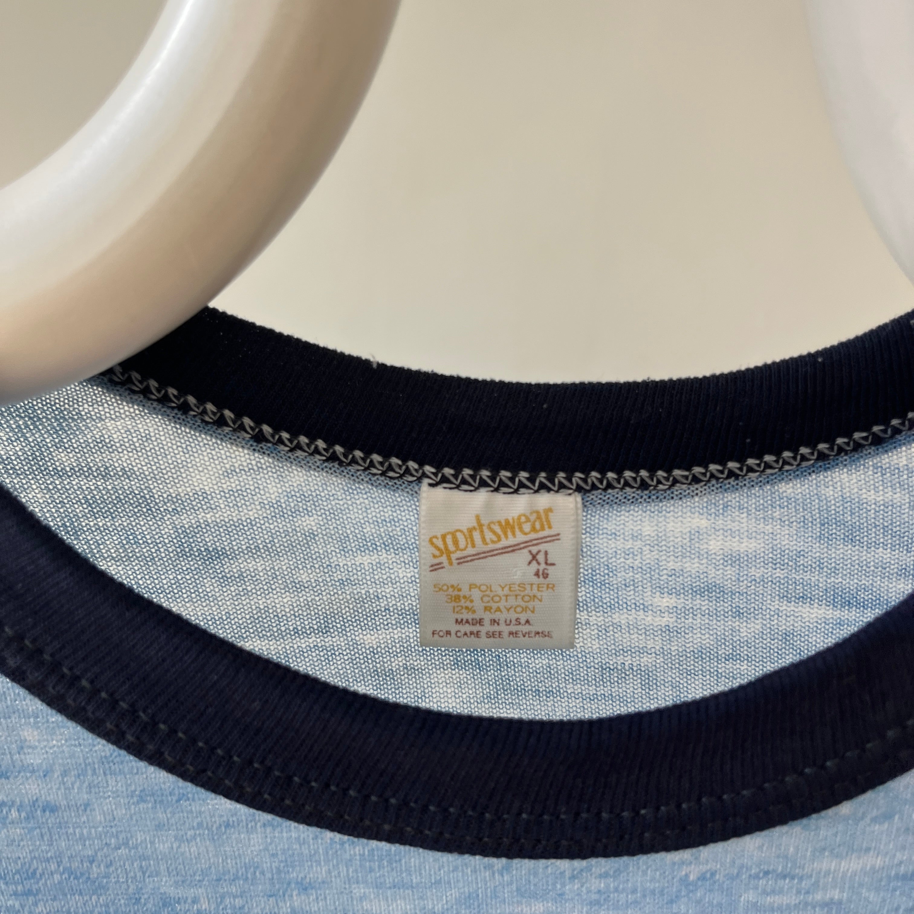 1970s Two Tone Blue Blank T Shirt