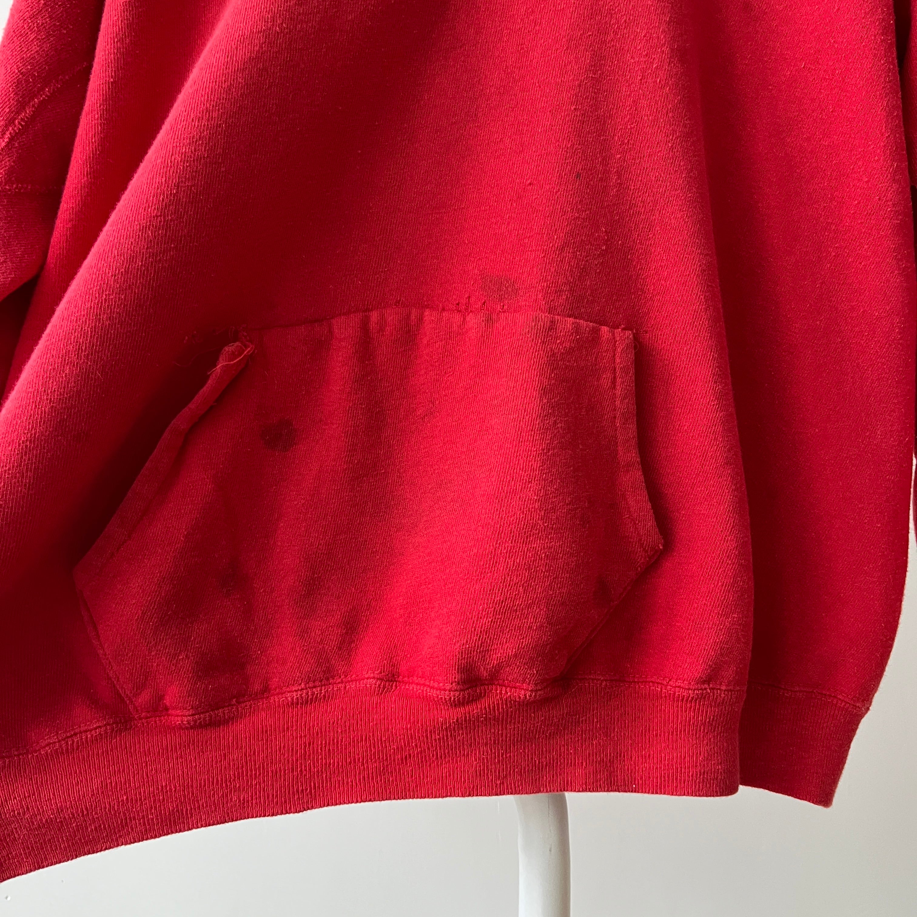 1970s Thrashed Red Raglan Hoodie