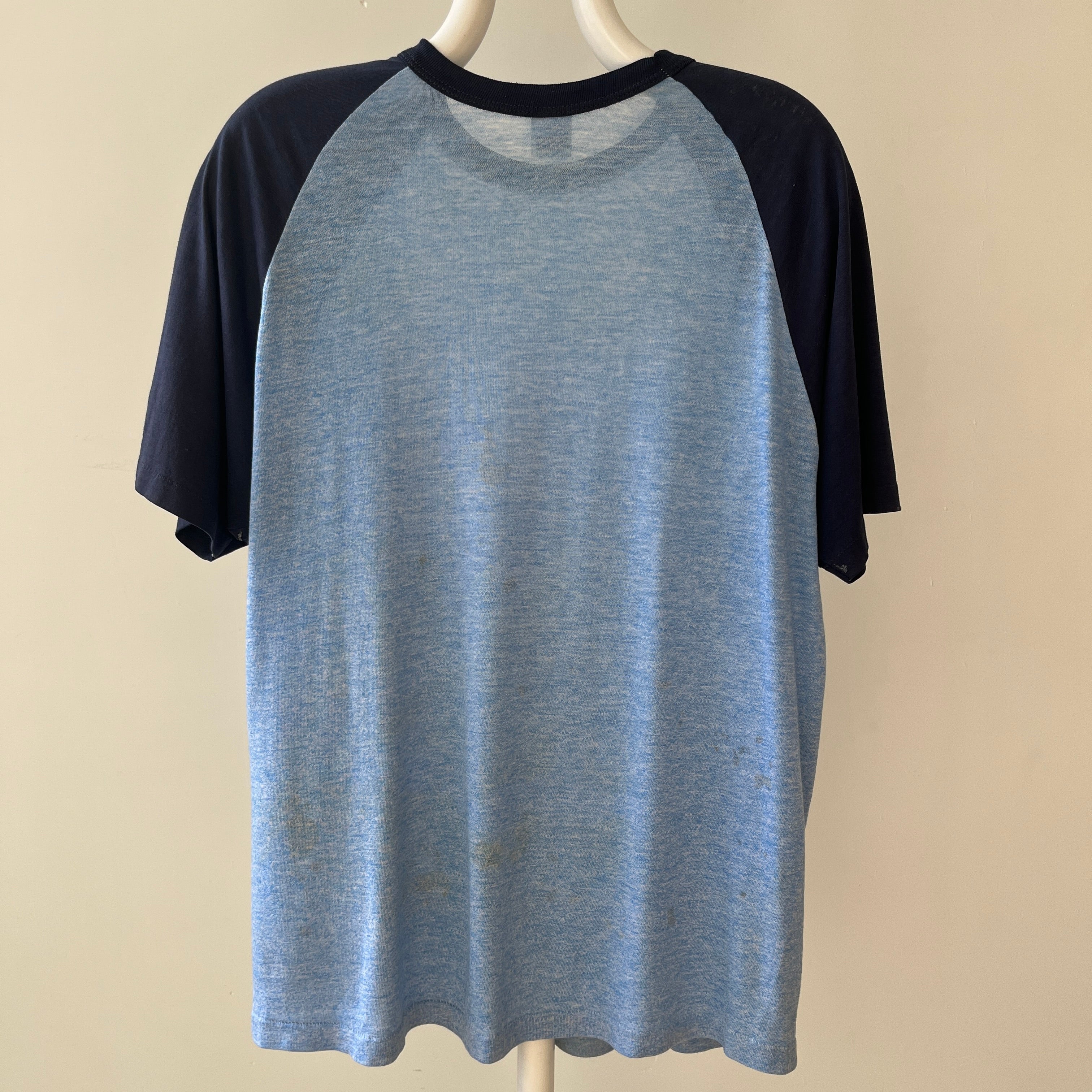 1970s Two Tone Blue Blank T Shirt