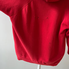 1970s Thrashed Red Raglan Hoodie