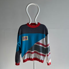 1980/90s Really Random Color Block Sweatshirt with a Fuzzy 