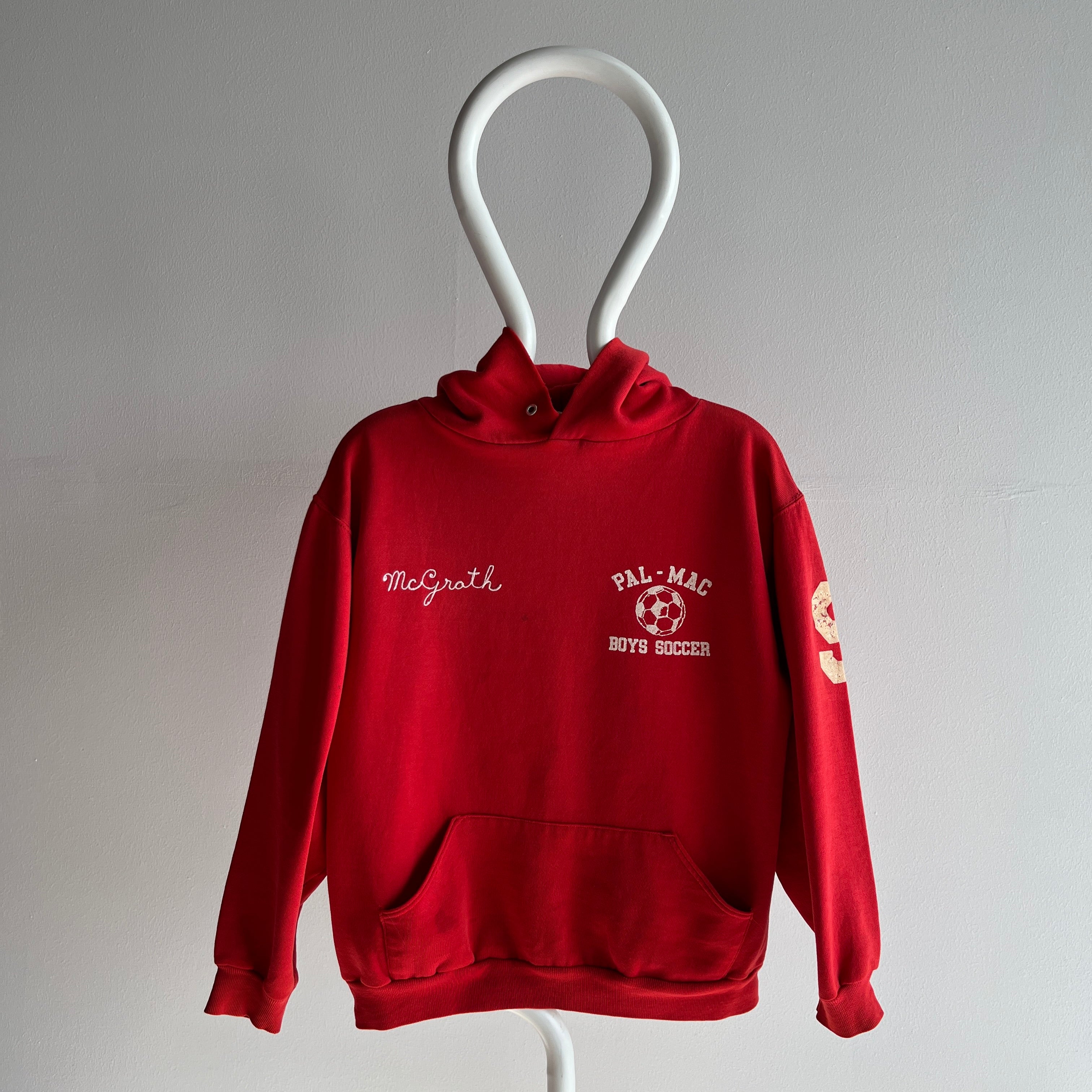 1970s Russell Brand Chain Stitched Rad Red Hoodie - Sun Faded - IYKYK