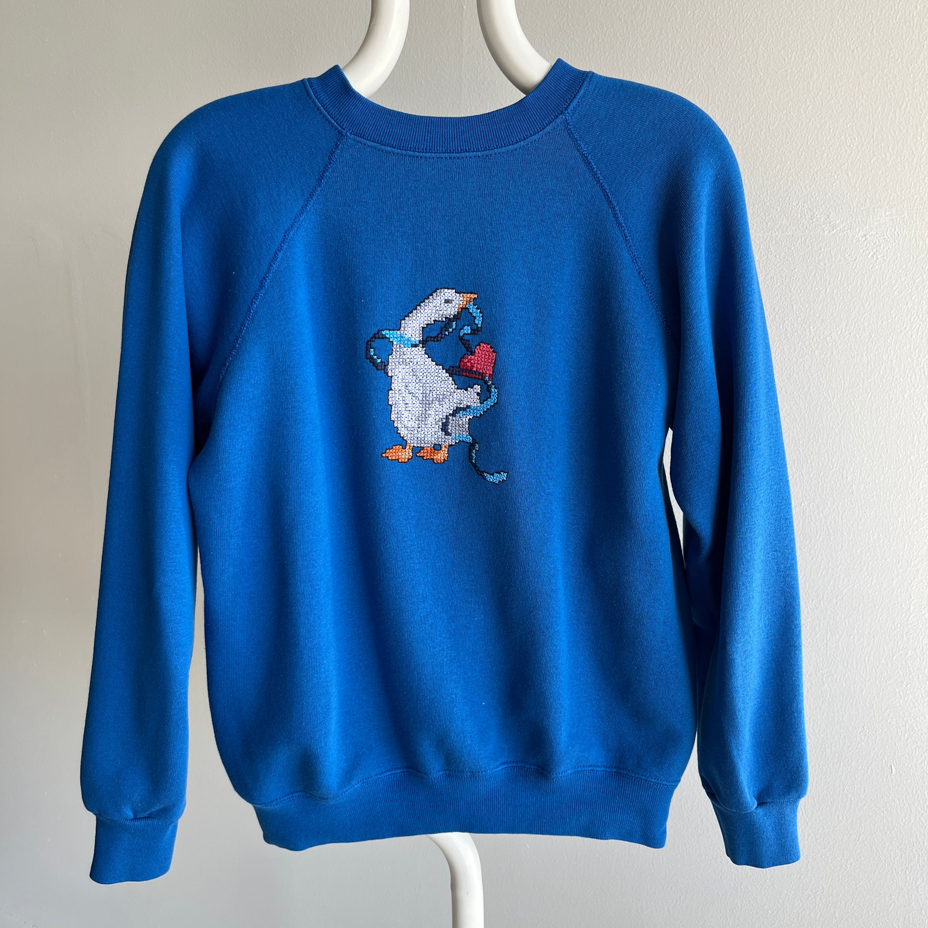 1980s DIY Needlepoint Goose Sweatshirt