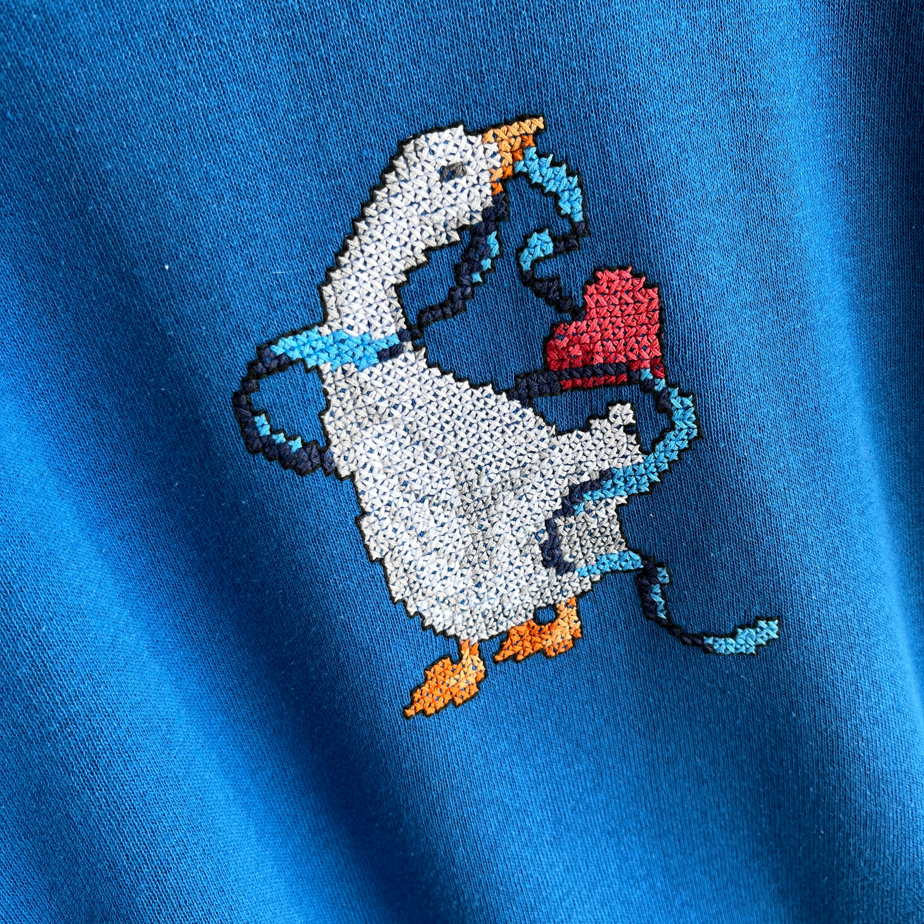 1980s DIY Needlepoint Goose Sweatshirt