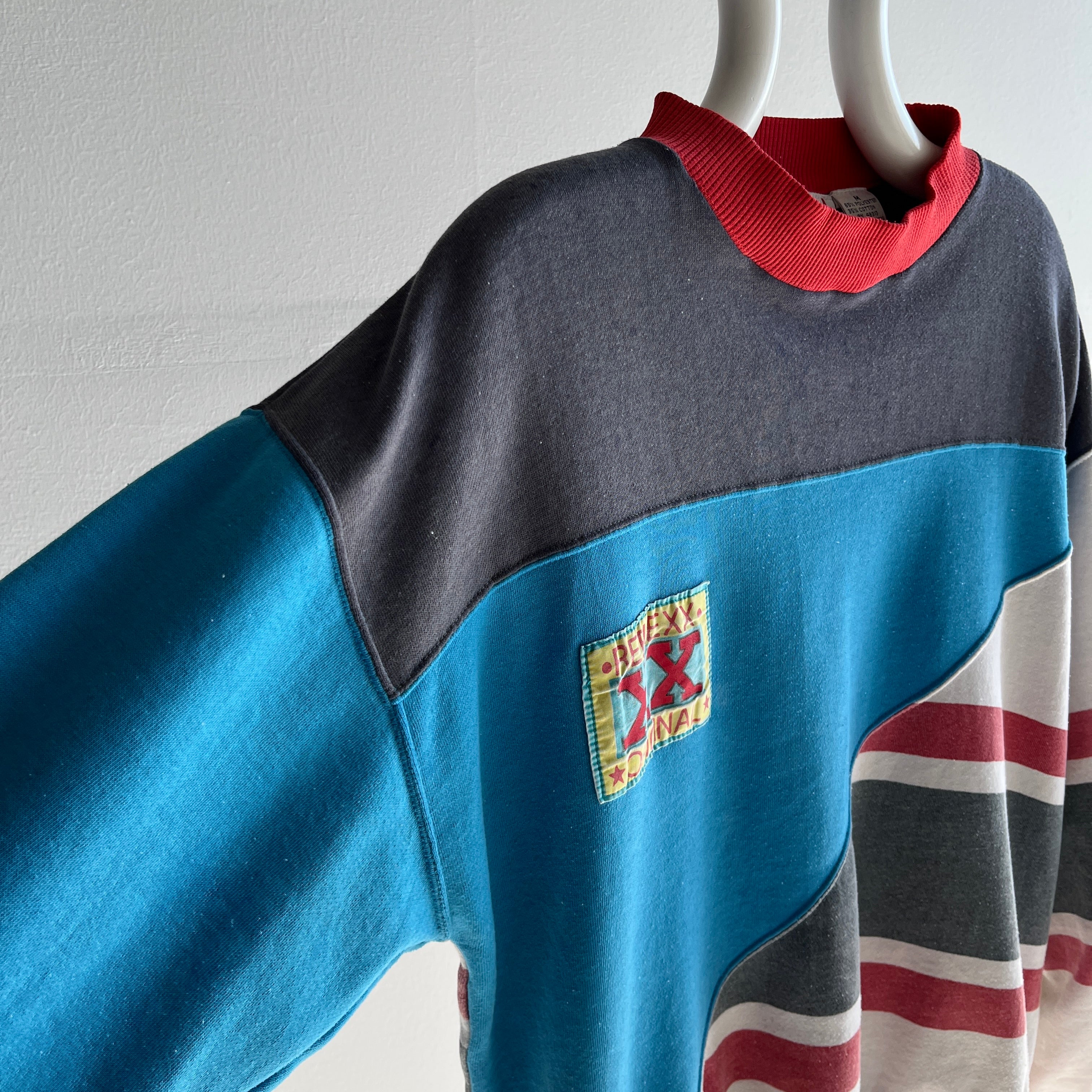 1980/90s Really Random Color Block Sweatshirt with a Fuzzy 