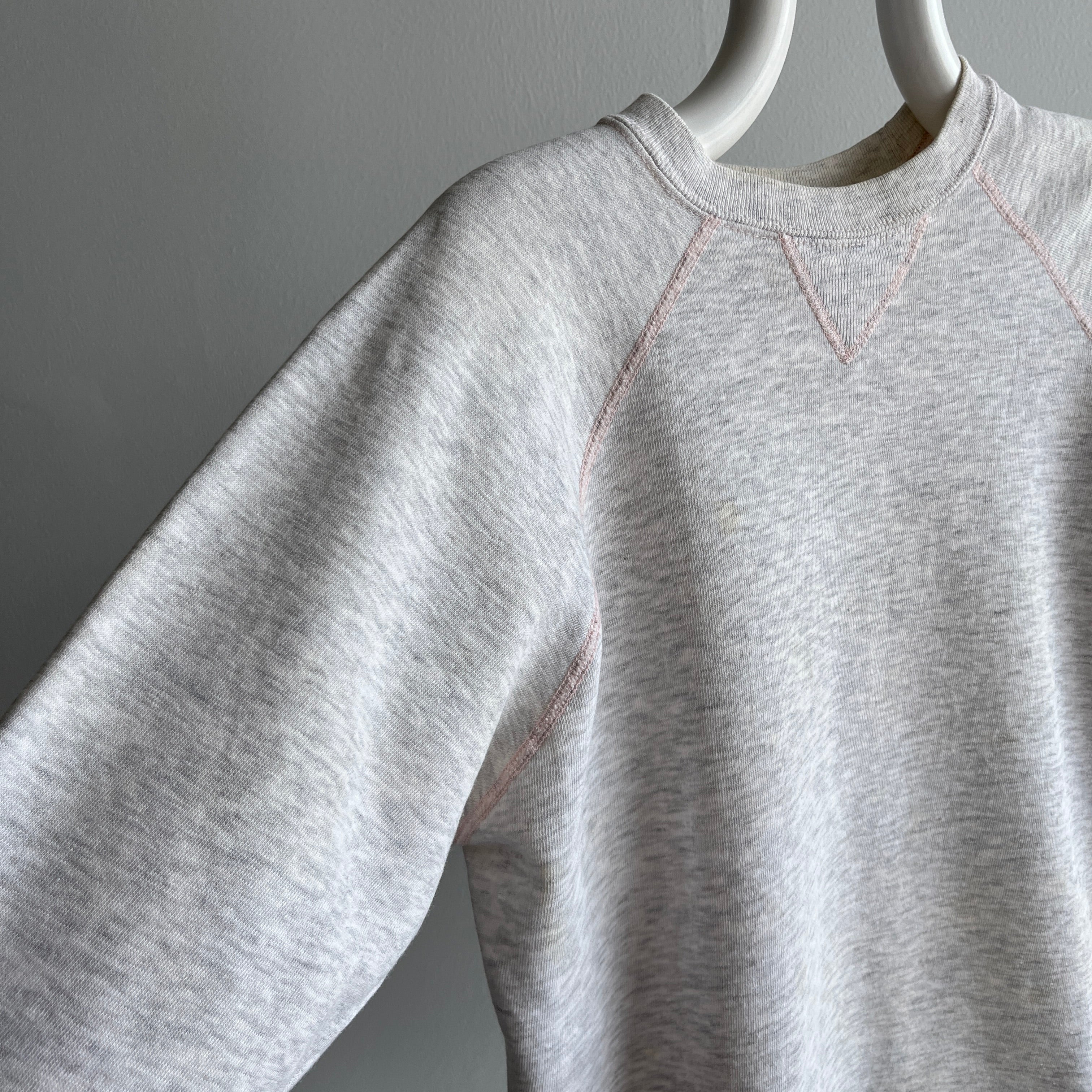 1980s Blank Light Gray Single V with Pale Pink Stitching - SO CUTE
