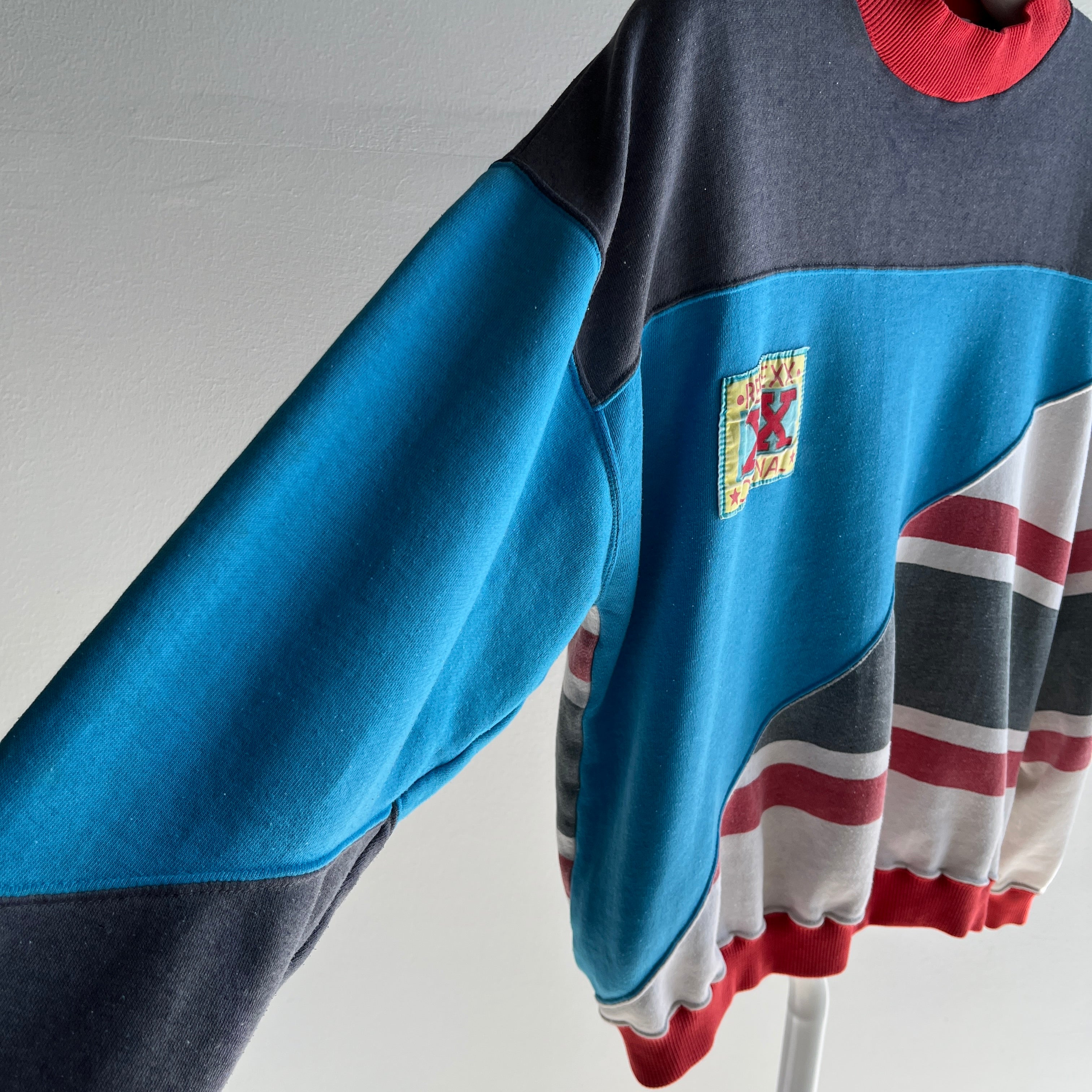 1980/90s Really Random Color Block Sweatshirt with a Fuzzy 