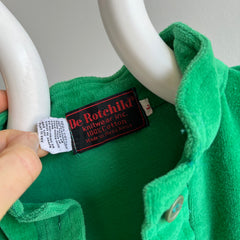 1970s Kelly Green Mock Neck Henley 100% Cotton (Velour) Long Sleeve Shirt