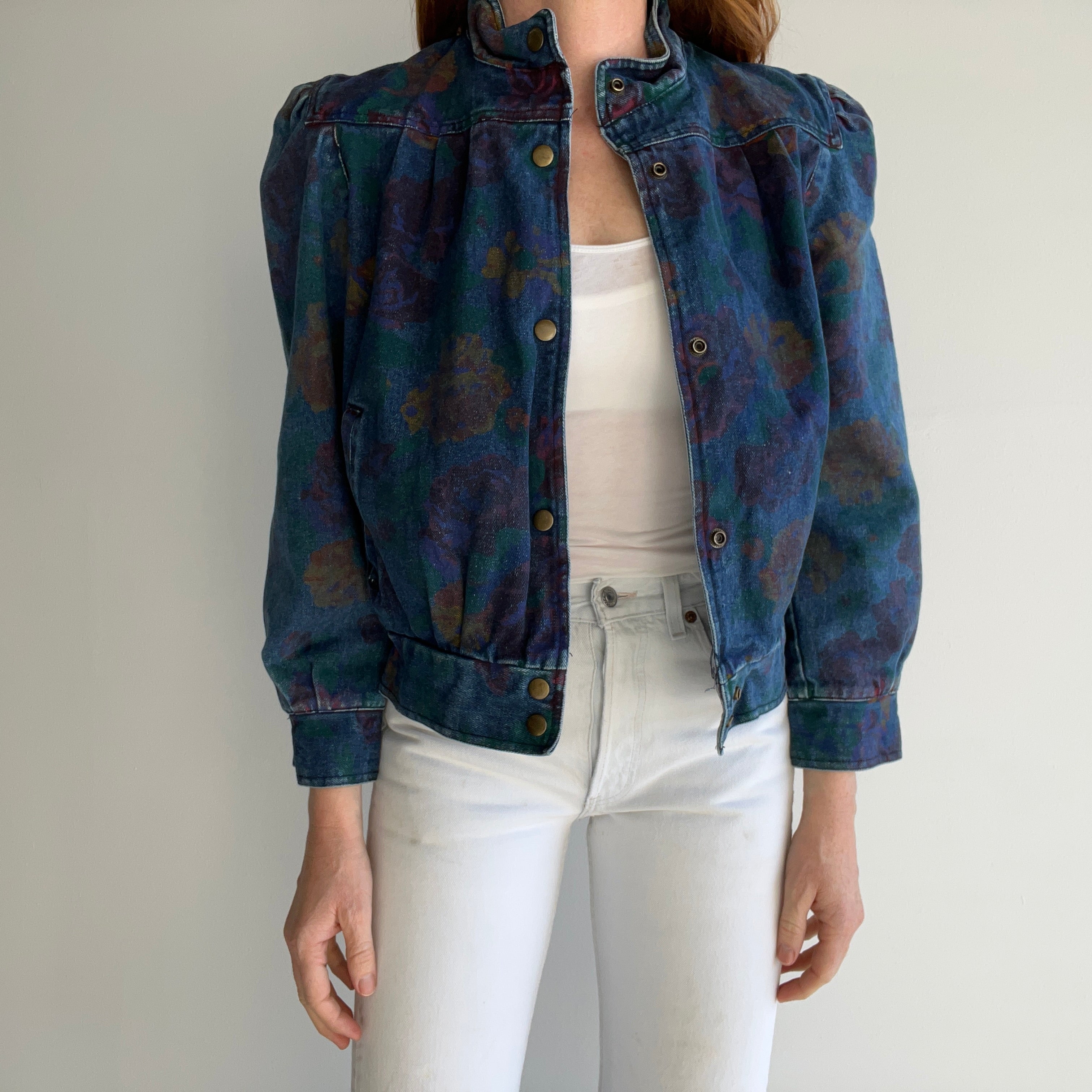 1980s Floral Puff Sleeves Babe of a Denim Jacket - !!!!!