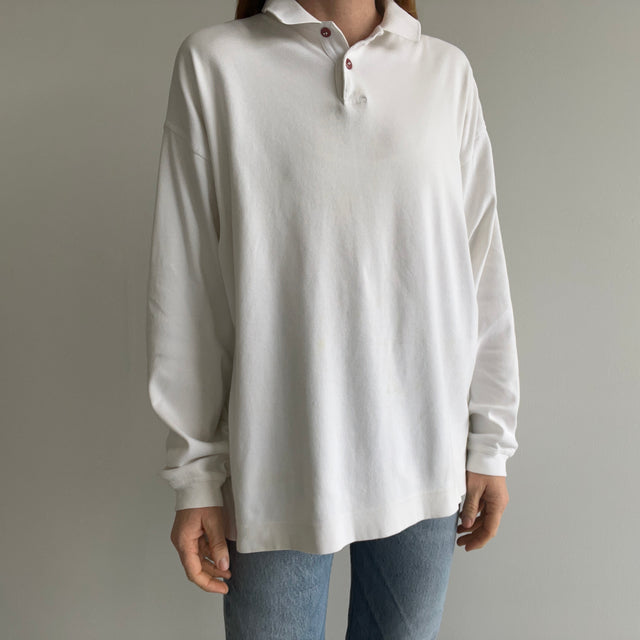 1990s "Dusty White" Gap Long Sleeve Polo/Rugby Shirt - So Soft and Slouchy