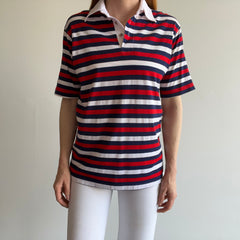 1970/80s Red, White and Blue Striped Polo Shirt