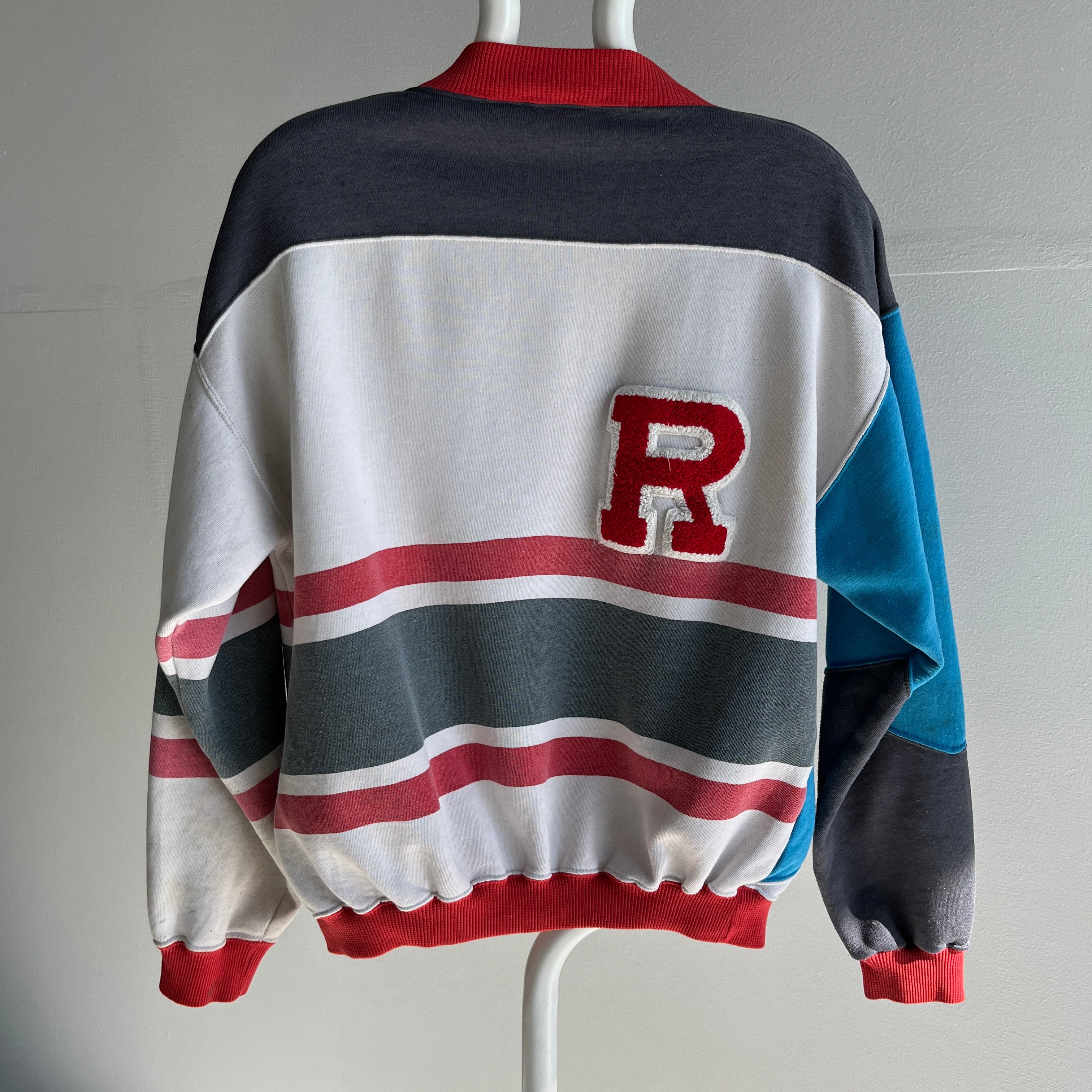 1980/90s Really Random Color Block Sweatshirt with a Fuzzy 