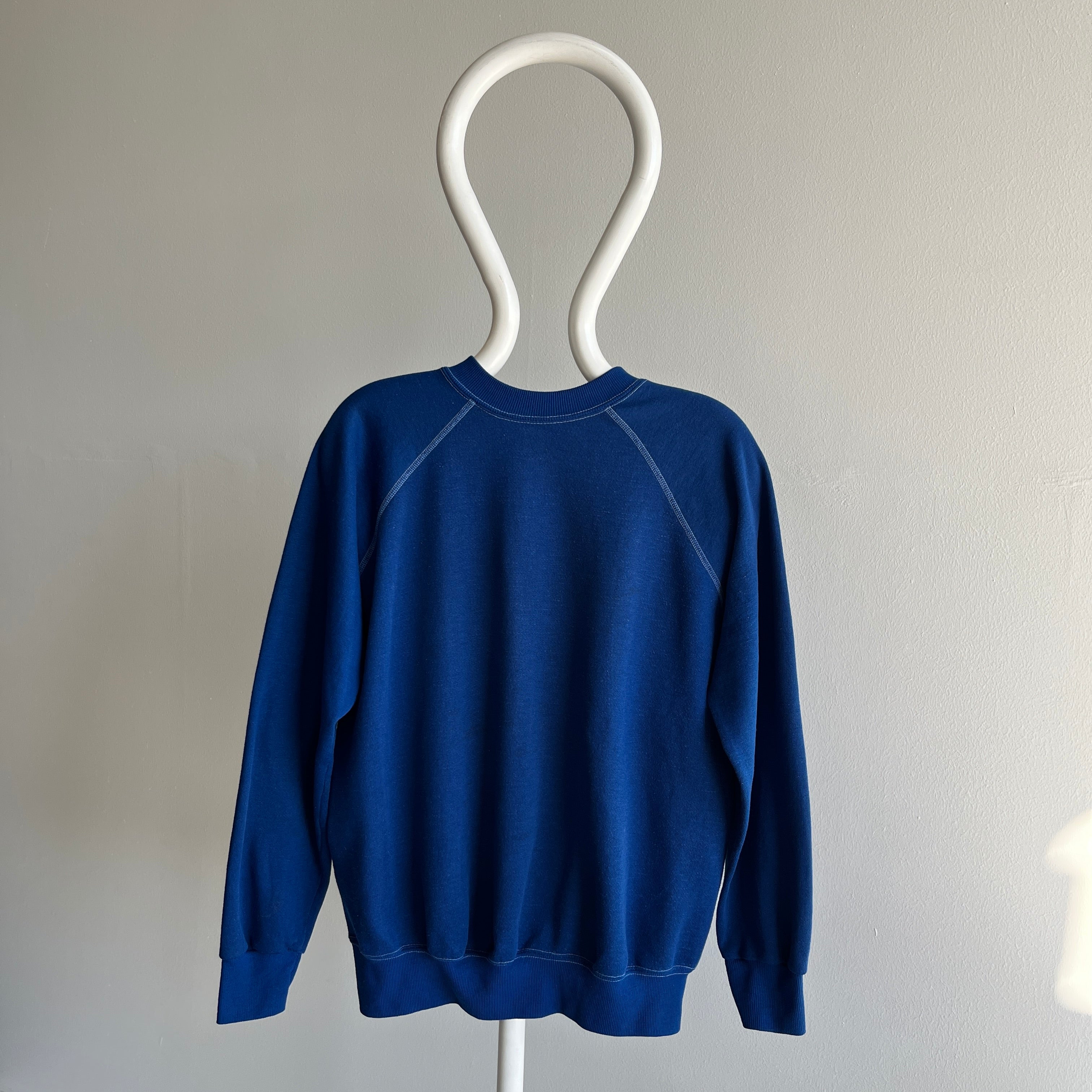 1970/80s Royal/Dark Royal Blue Raglan with White Contrast Stitching