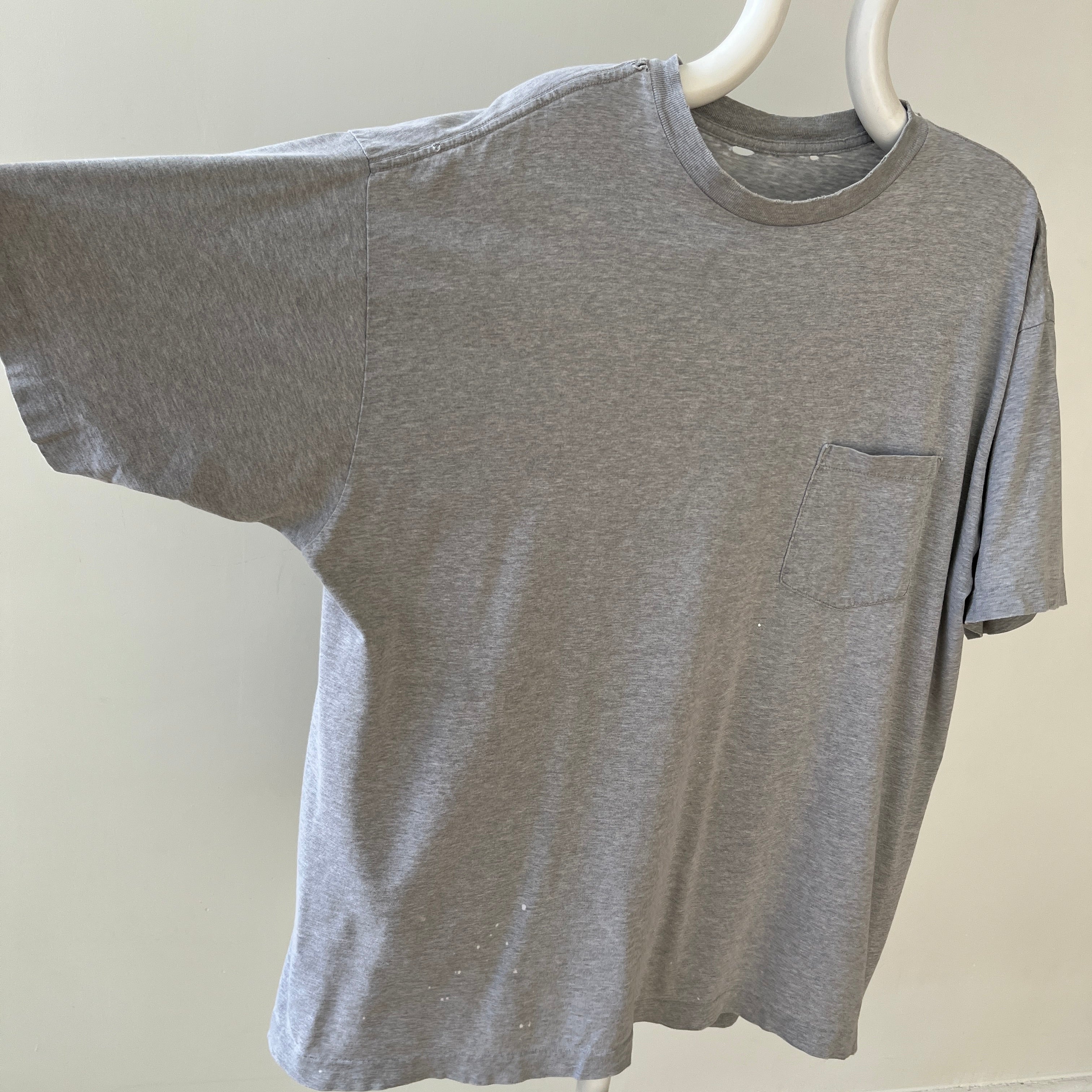1980s Blank Grey Pocket T Shirt