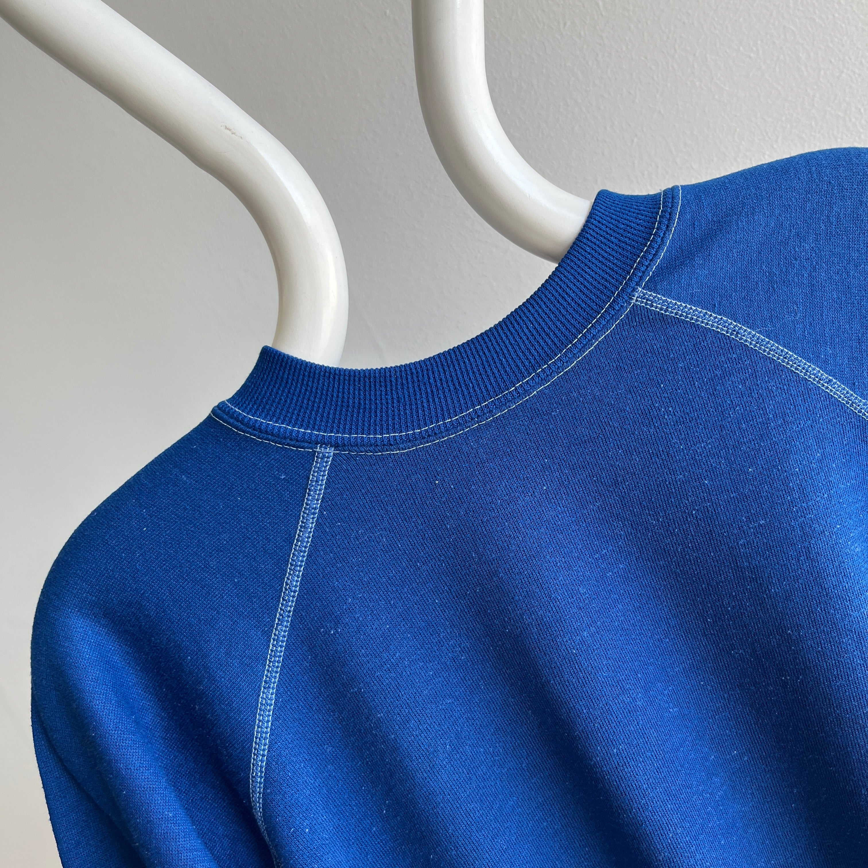 1970/80s Royal/Dark Royal Blue Raglan with White Contrast Stitching