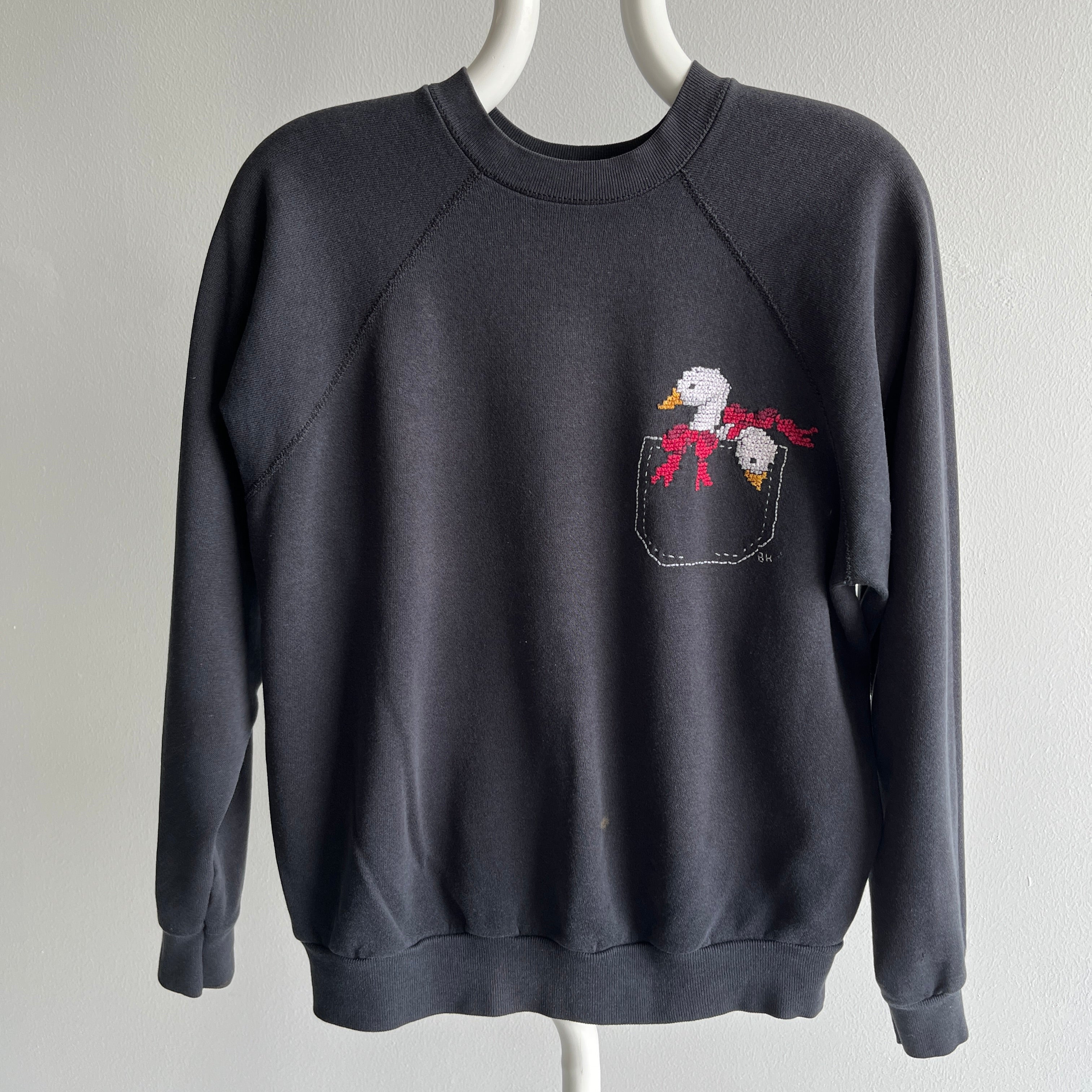 1980s Geese in a Pocket DIY Needlepoint Sweatshirt