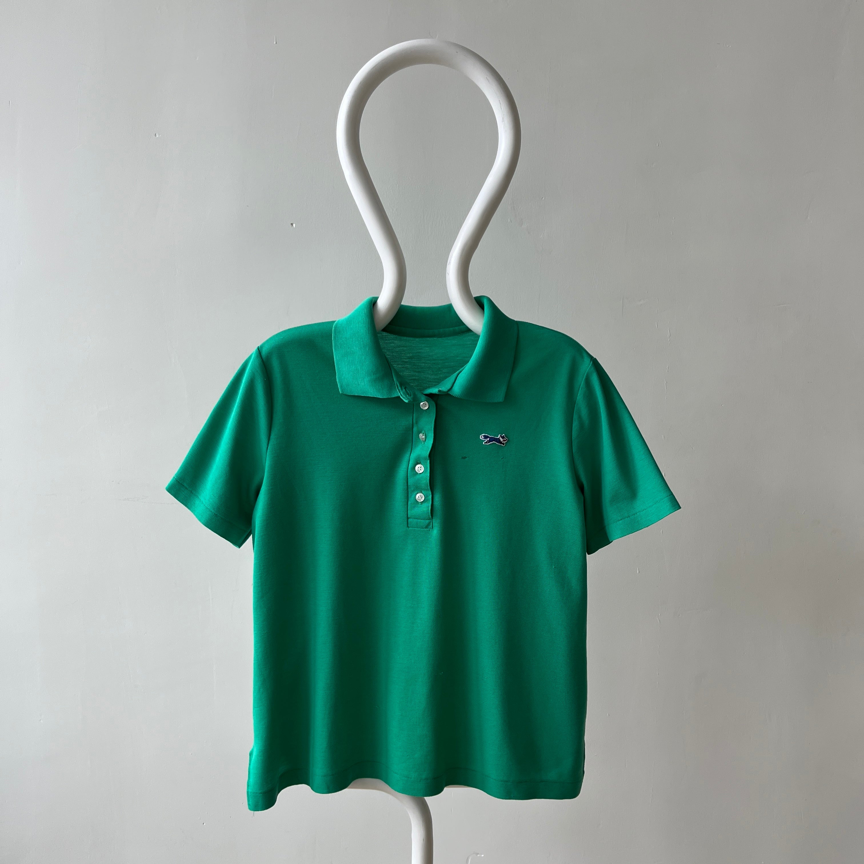 1970s/80s Blank Green Polo Style T Shirt - (Button Replaced)
