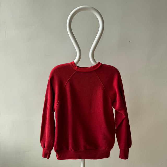 1970s Contrast Collar Red Raglan Sweatshirt - Collectible