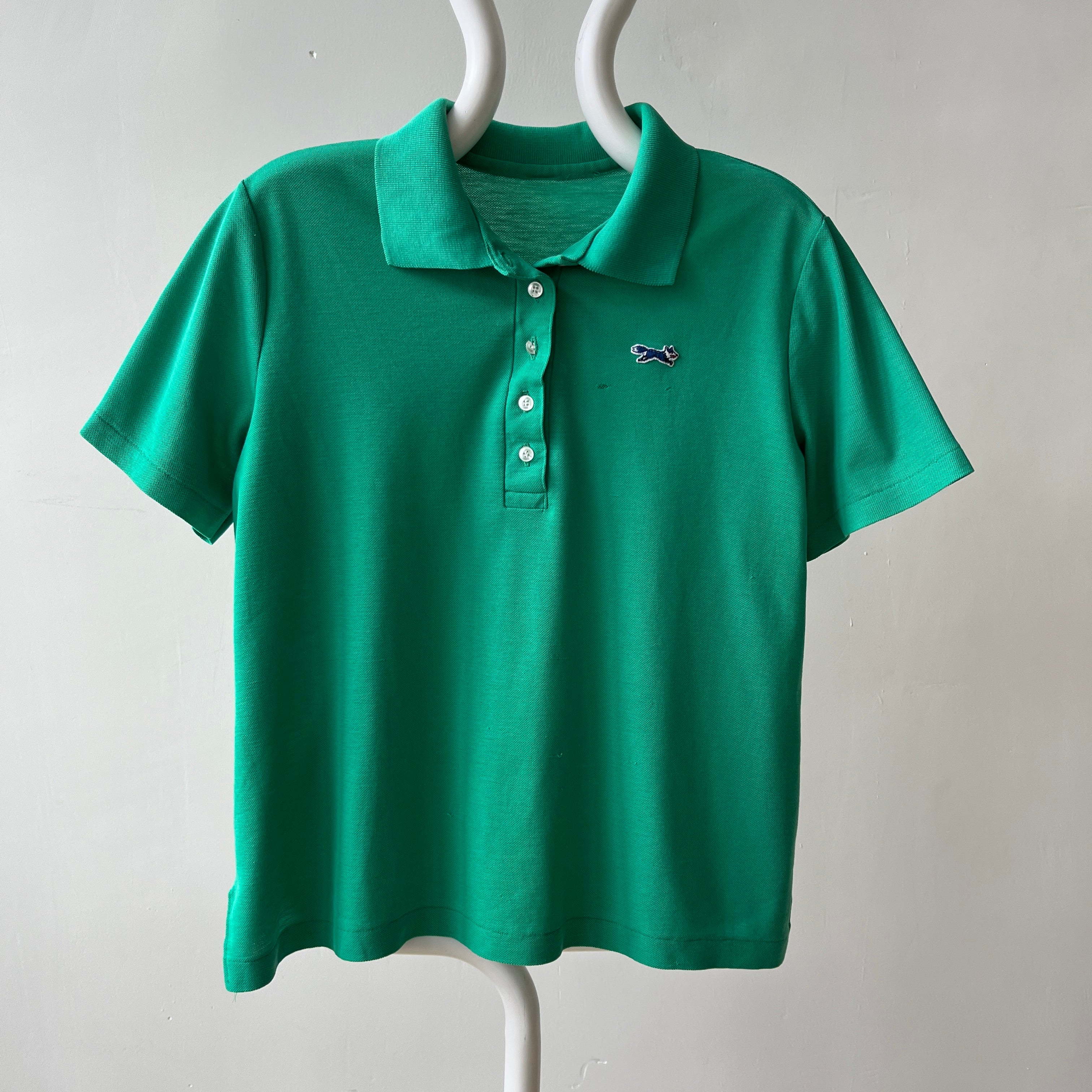 1970s/80s Blank Green Polo Style T Shirt - (Button Replaced)