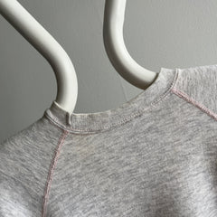 1980s Blank Light Gray Single V with Pale Pink Stitching - SO CUTE