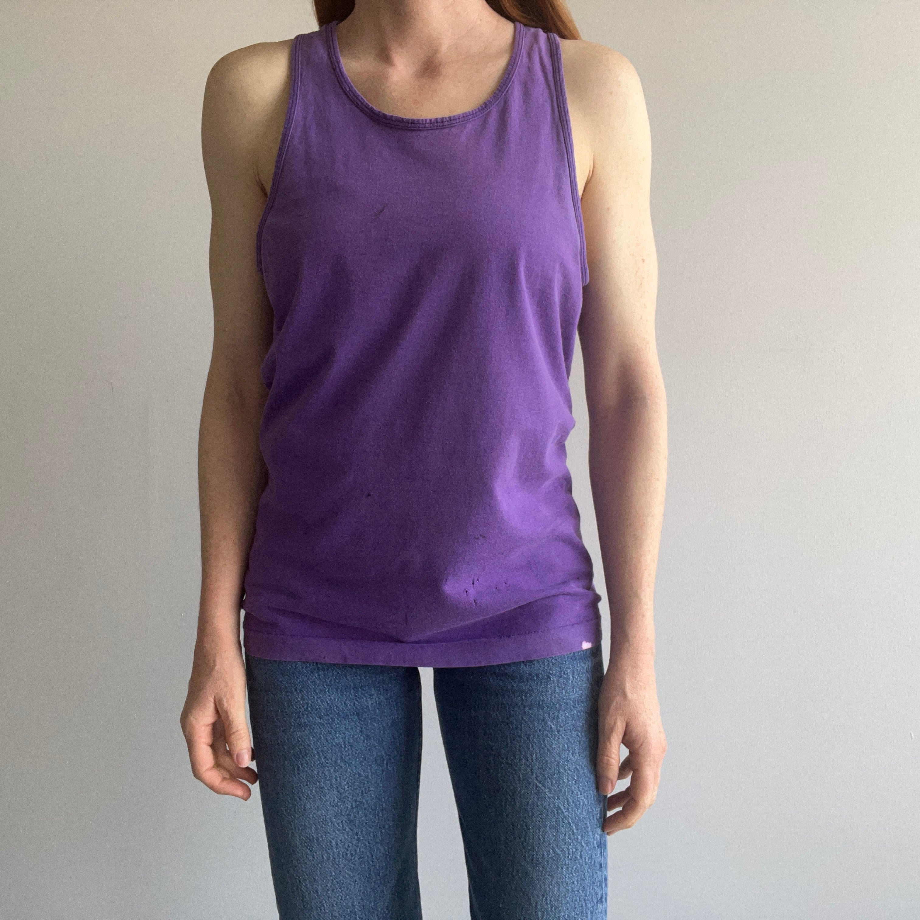 1980s Perfectly Purple Cotton Worn and Stained Tank Top