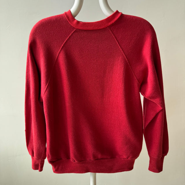 1970s Contrast Collar Red Raglan Sweatshirt - Collectible