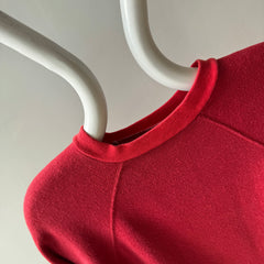 1970s Contrast Collar Red Raglan Sweatshirt - Collectible