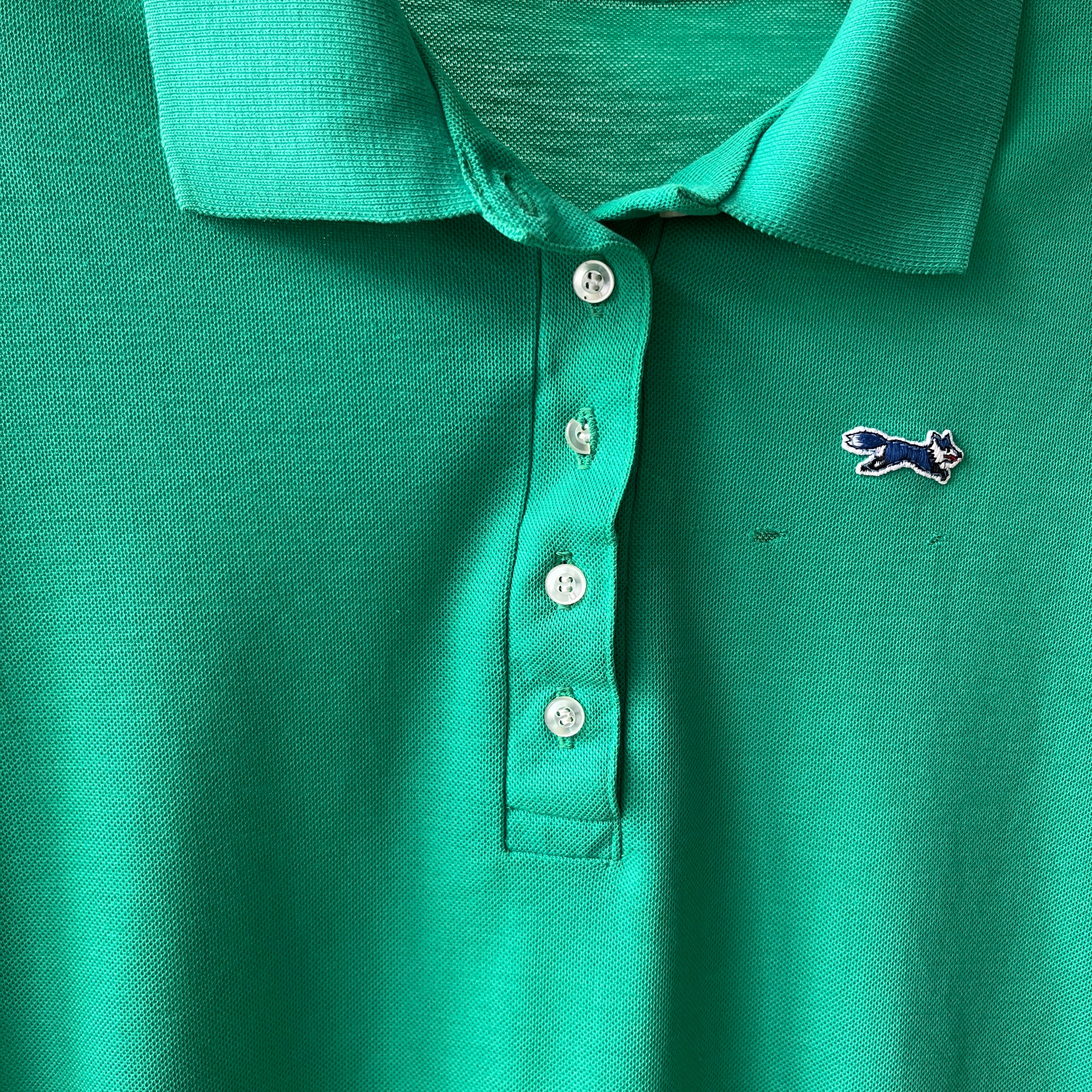 1970s/80s Blank Green Polo Style T Shirt - (Button Replaced)