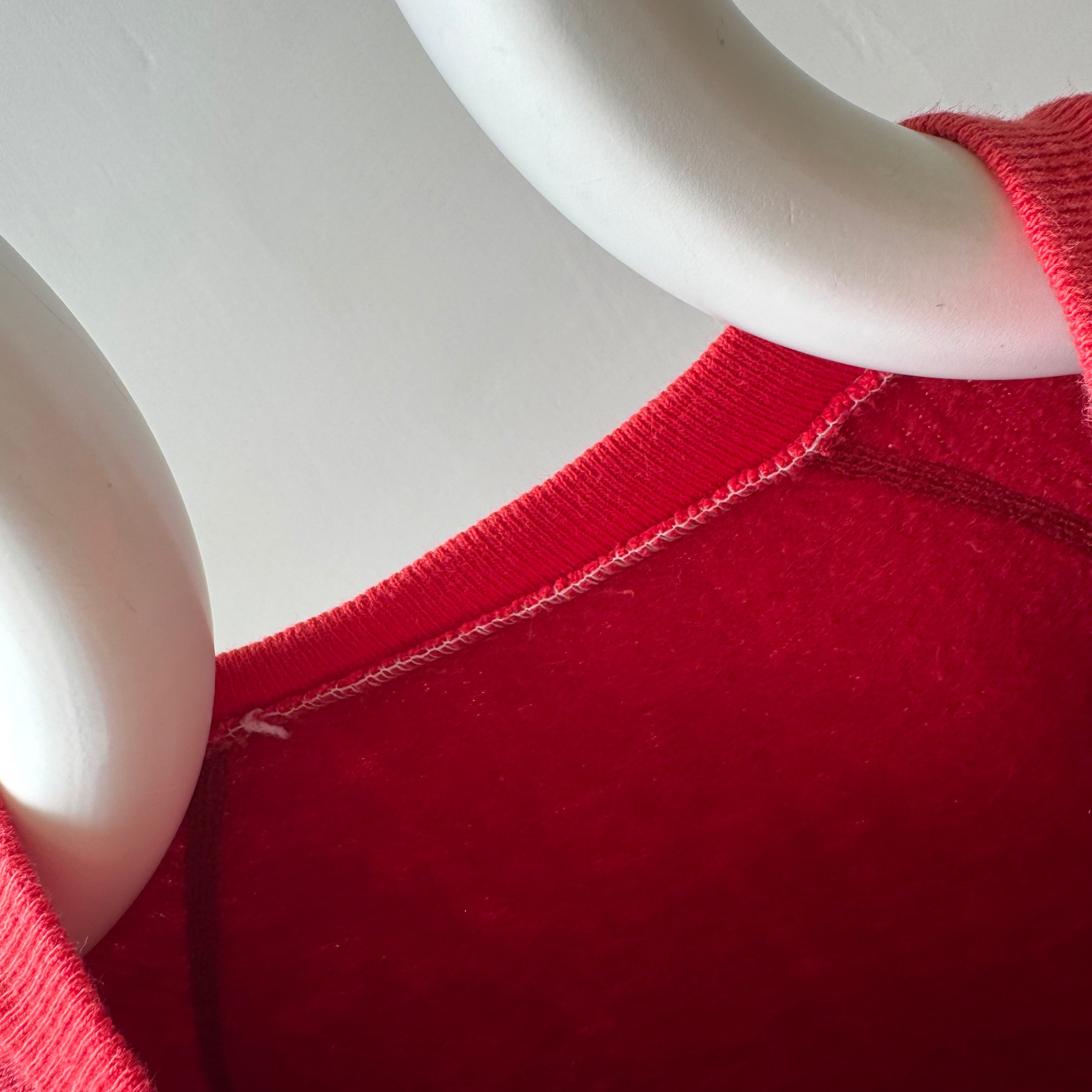 1970s Contrast Collar Red Raglan Sweatshirt - Collectible