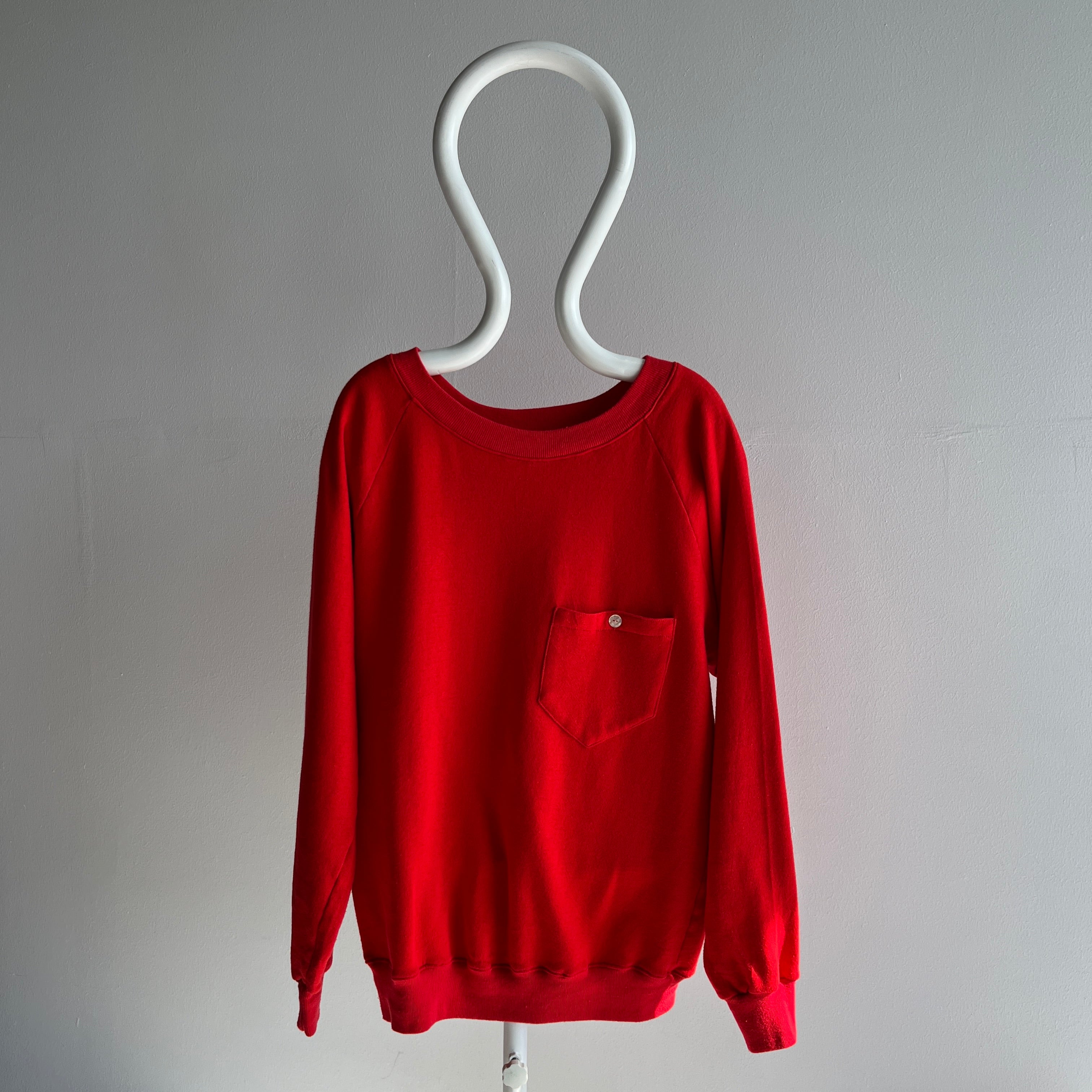 1980s Poppy Red Super Soft and Long Pocket Sweatshirt