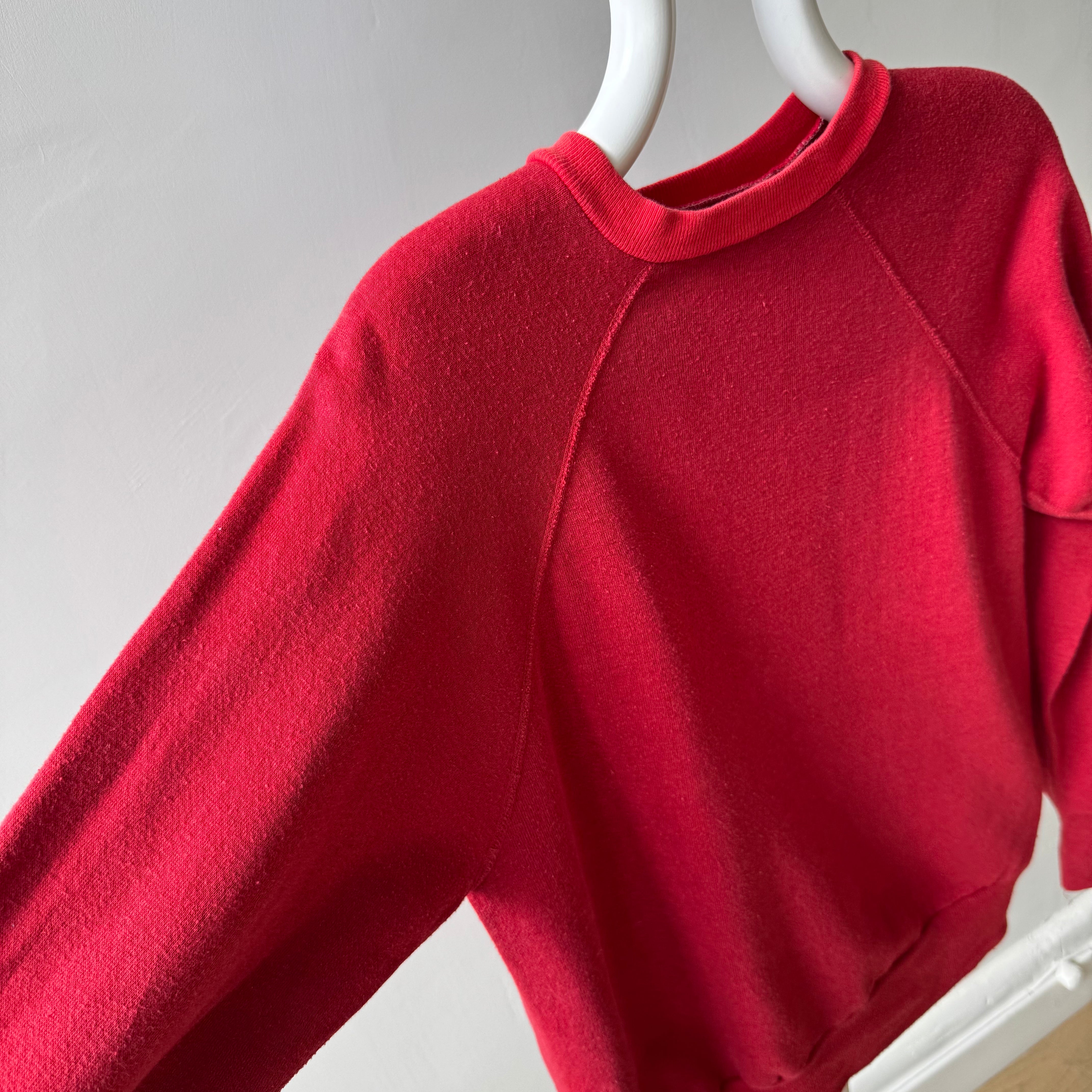 1970s Contrast Collar Red Raglan Sweatshirt - Collectible