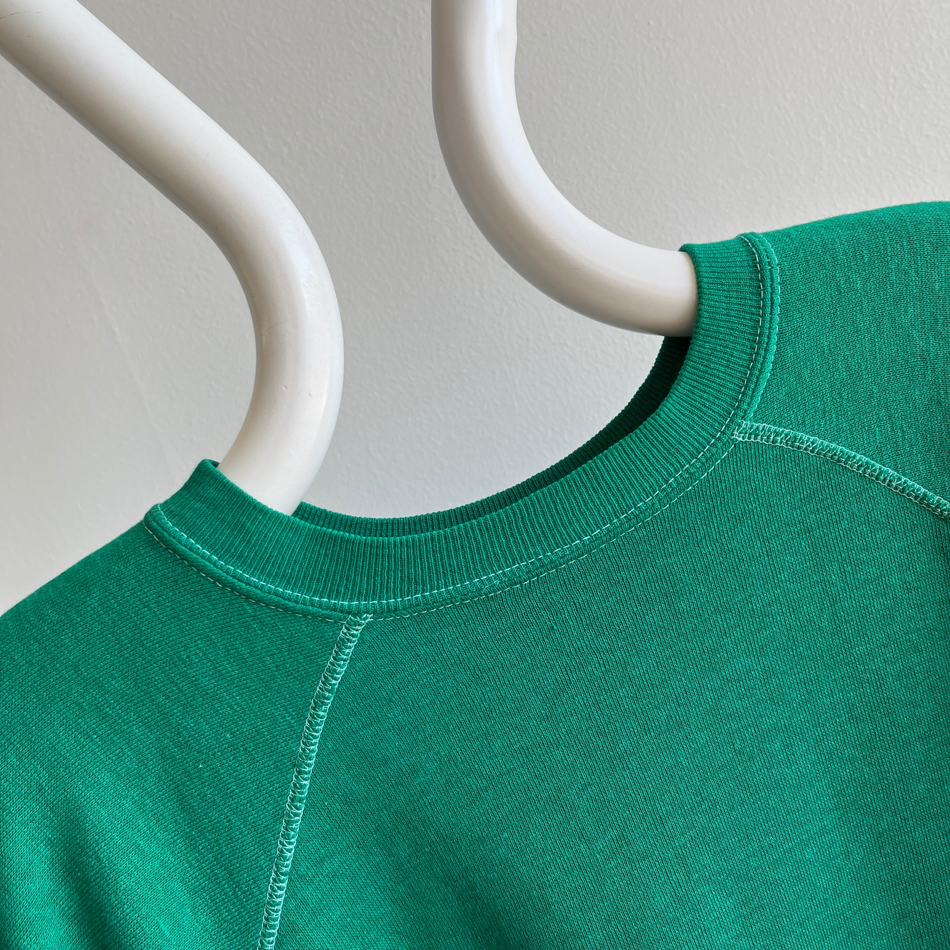 1970s Kelly Green Super Soft and Slouchy Raglan with Contrast Stitching