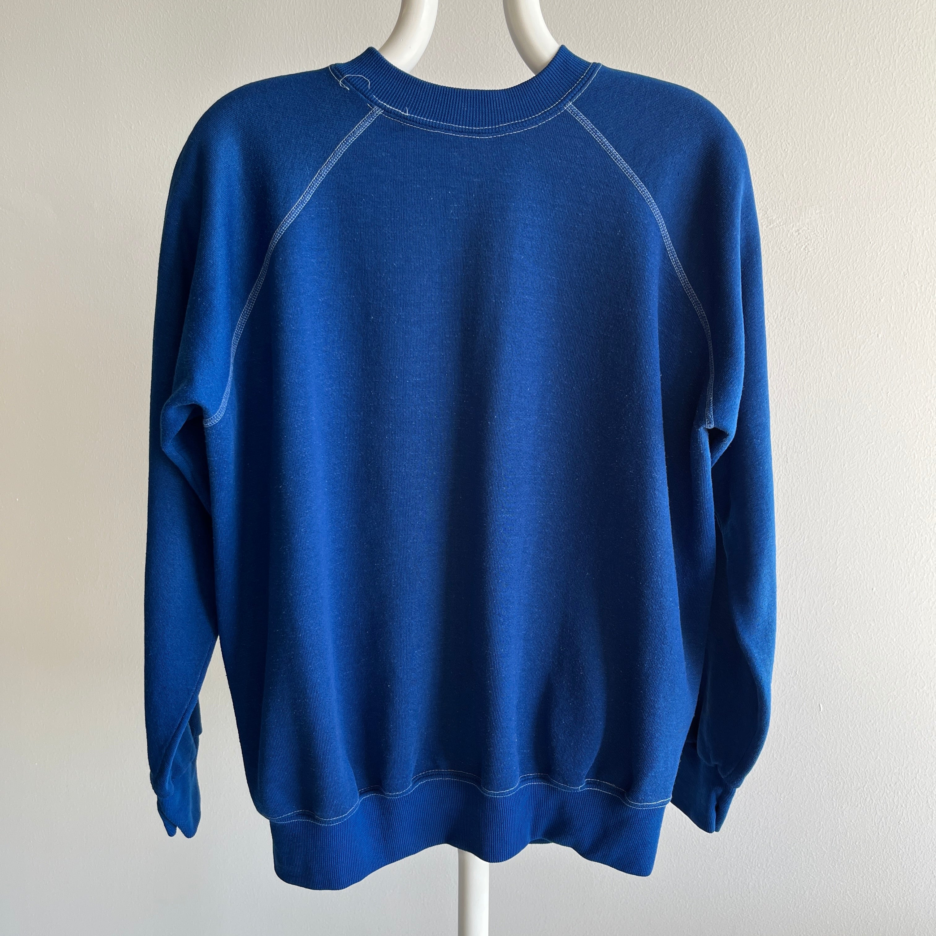 1970/80s Royal/Dark Royal Blue Raglan with White Contrast Stitching