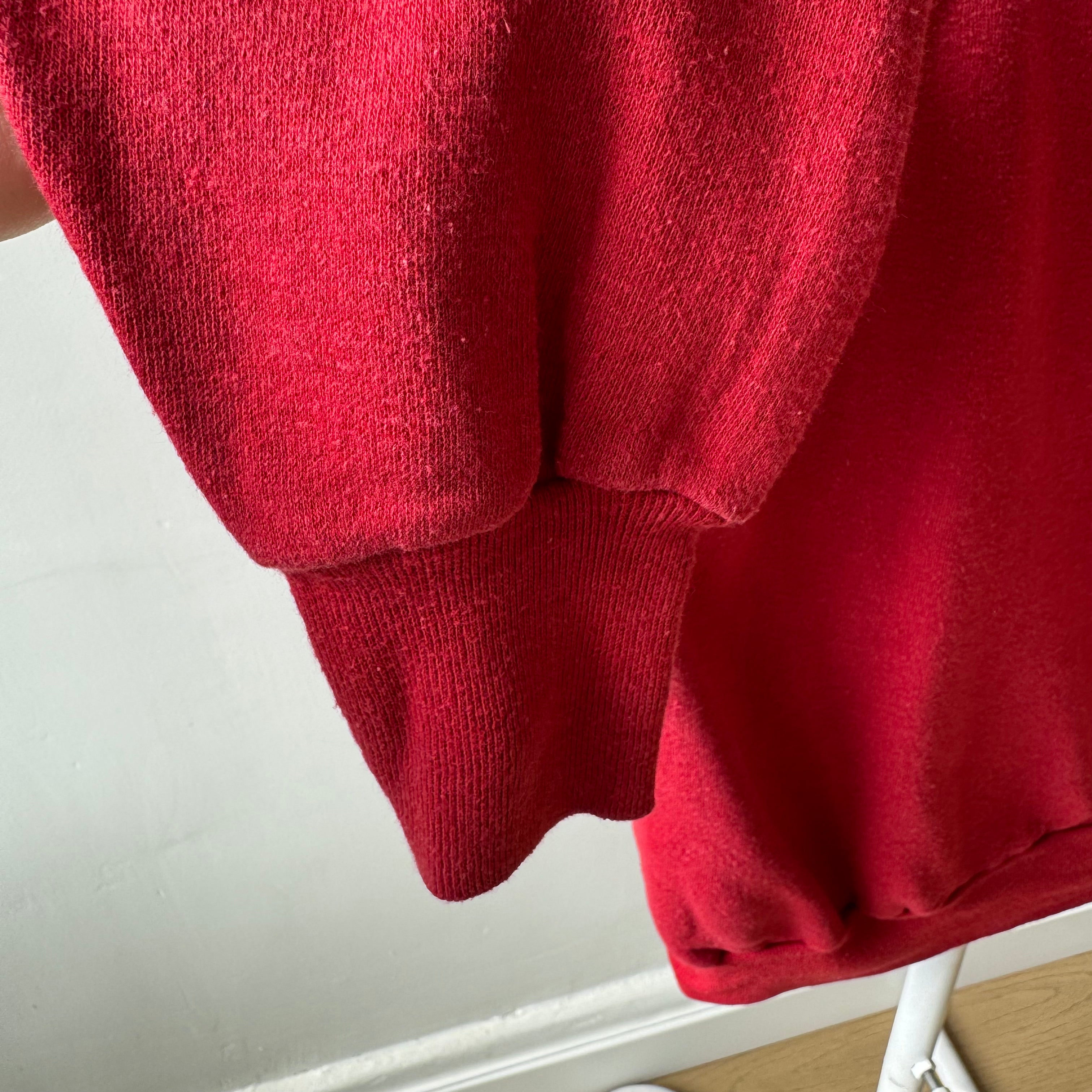 1970s Contrast Collar Red Raglan Sweatshirt - Collectible