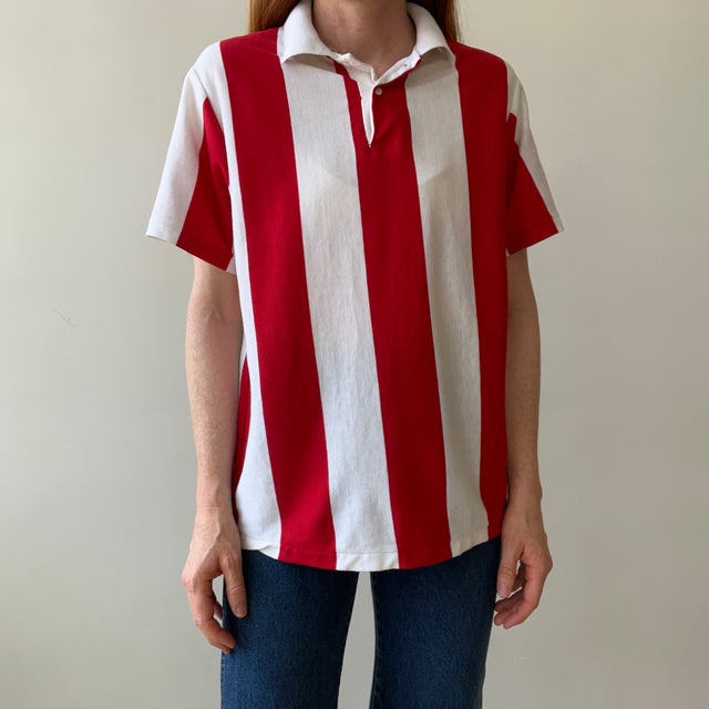 1980s Red and White Striped Collared T-Shirt