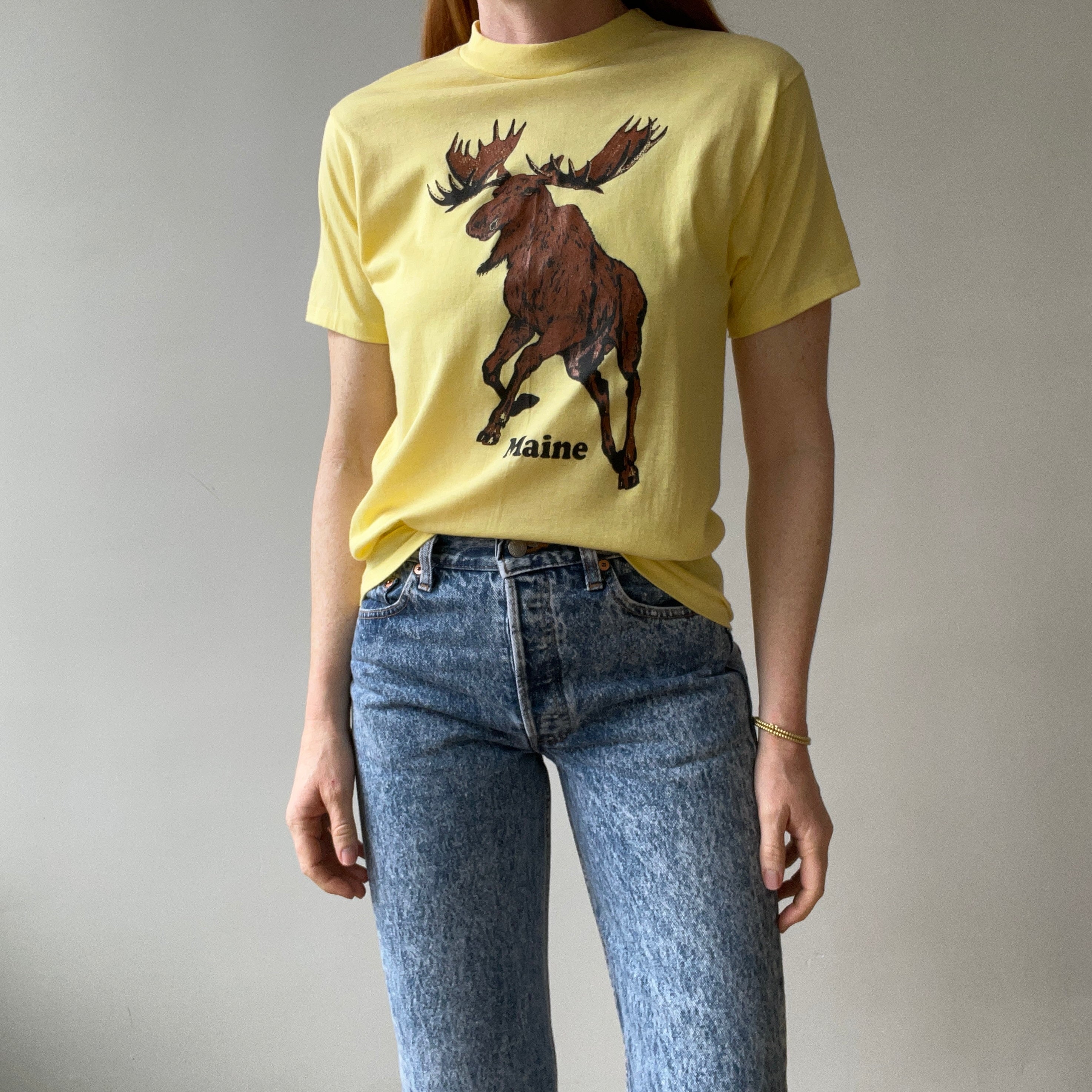 1980s Yellow Maine Moose T Shirt