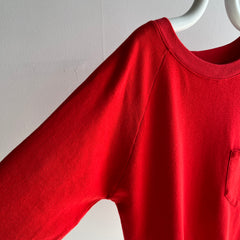 1980s Poppy Red Super Soft and Long Pocket Sweatshirt