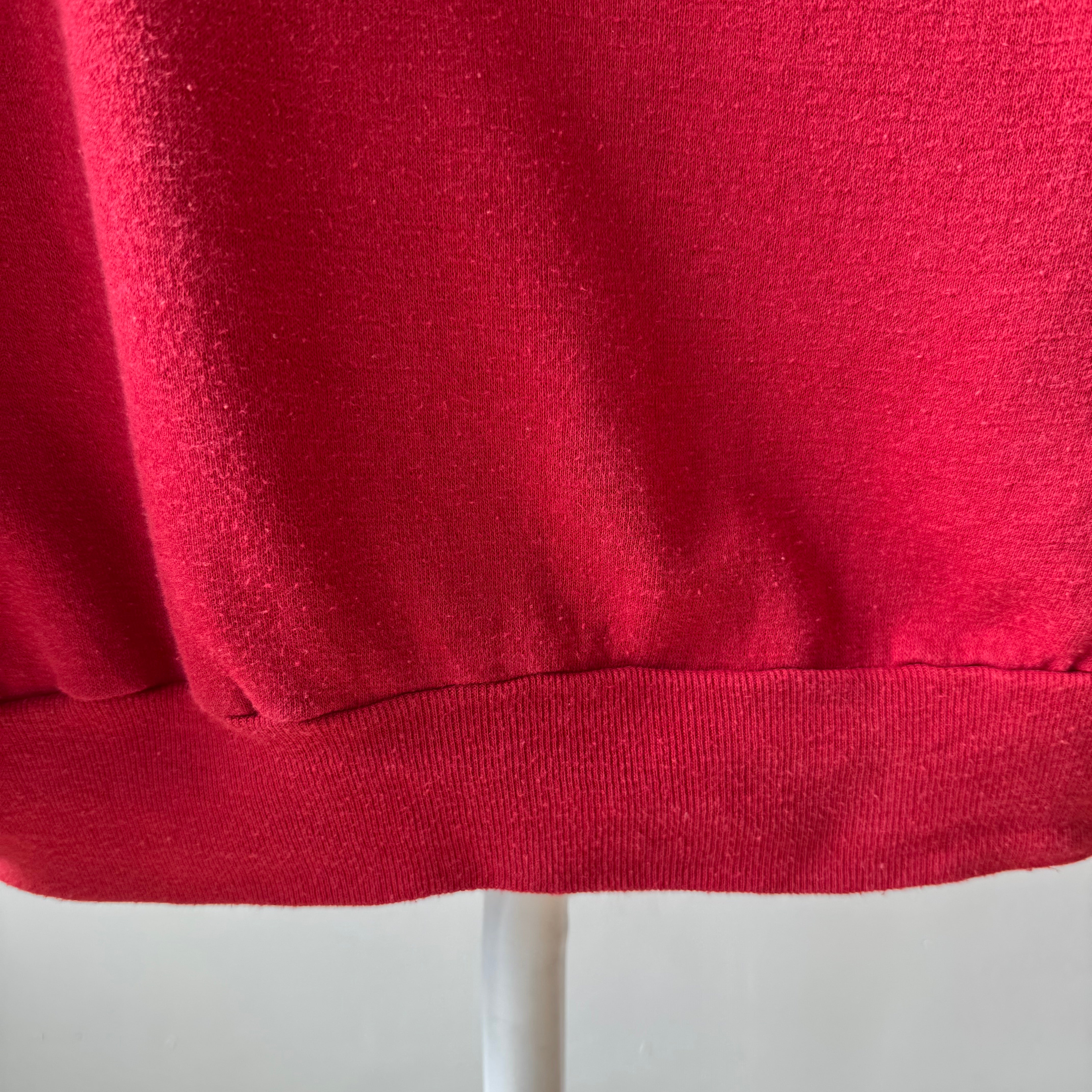 1970s Contrast Collar Red Raglan Sweatshirt - Collectible